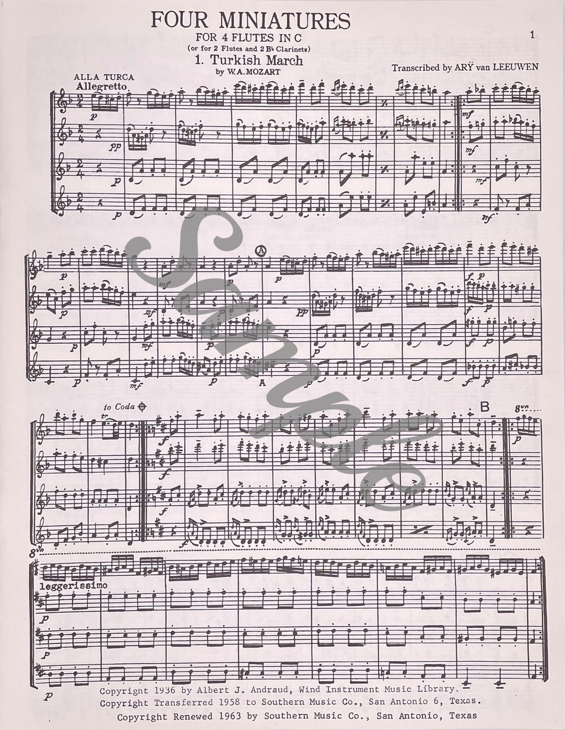 Four Miniatures for Flute Quartet transcribed by Ary Van Leeuwen