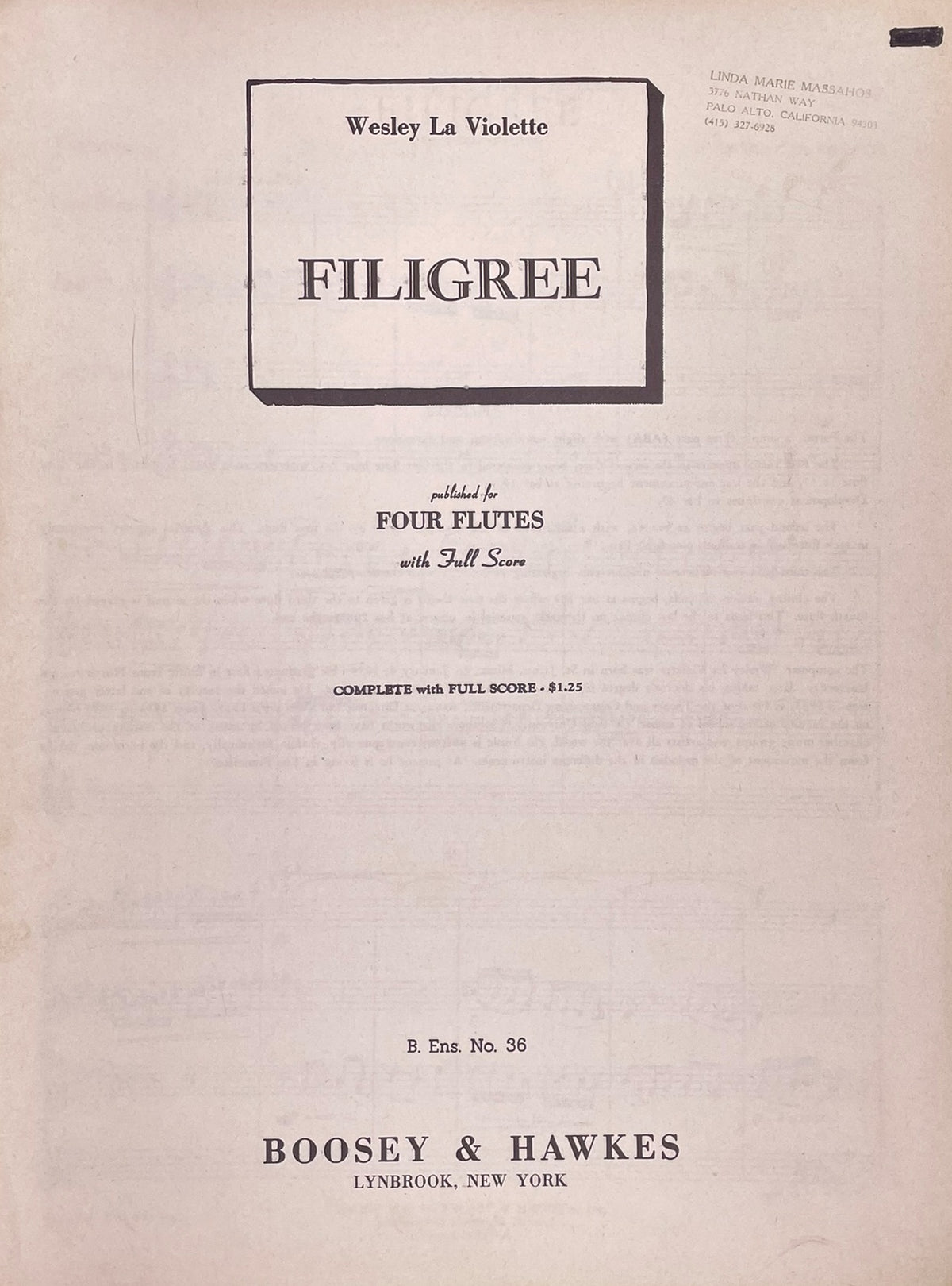 Filigree for Flute Quartet by Wesley La Violette