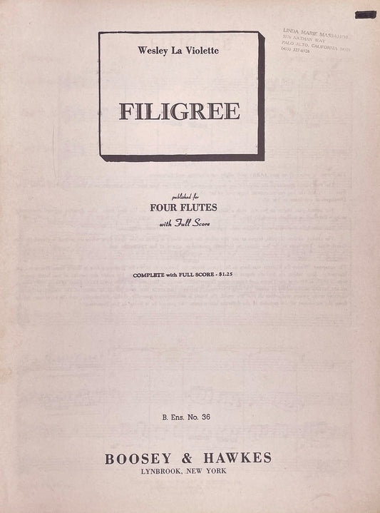 Filigree for Flute Quartet by Wesley La Violette