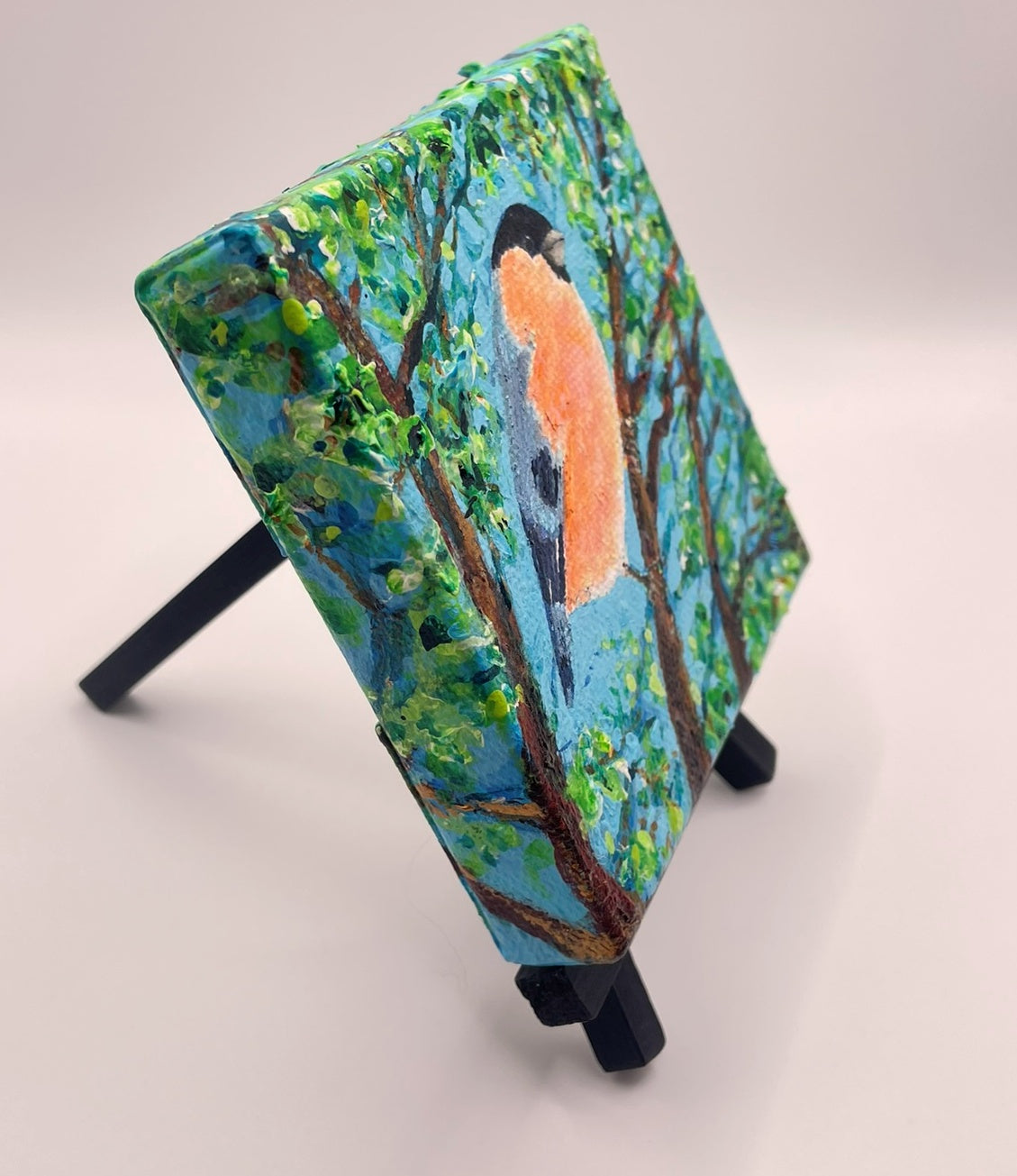 Bullfinch Looking Right - Original Acrylic Painting by Sophia Eberhart