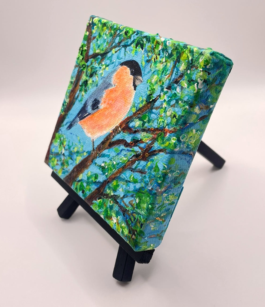 Bullfinch Looking Right - Original Acrylic Painting by Sophia Eberhart