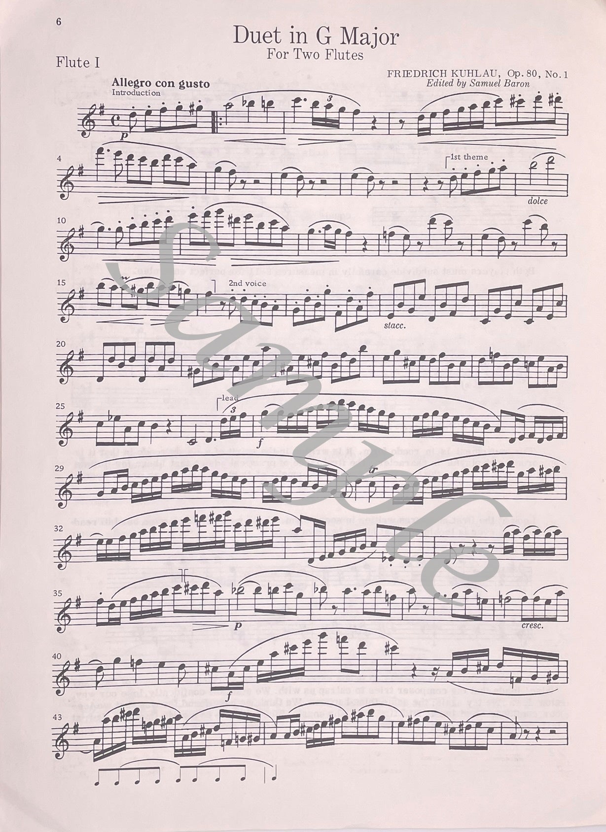 Duets for the Flute by Telemann & by Kuhlau edited by S. Baron
