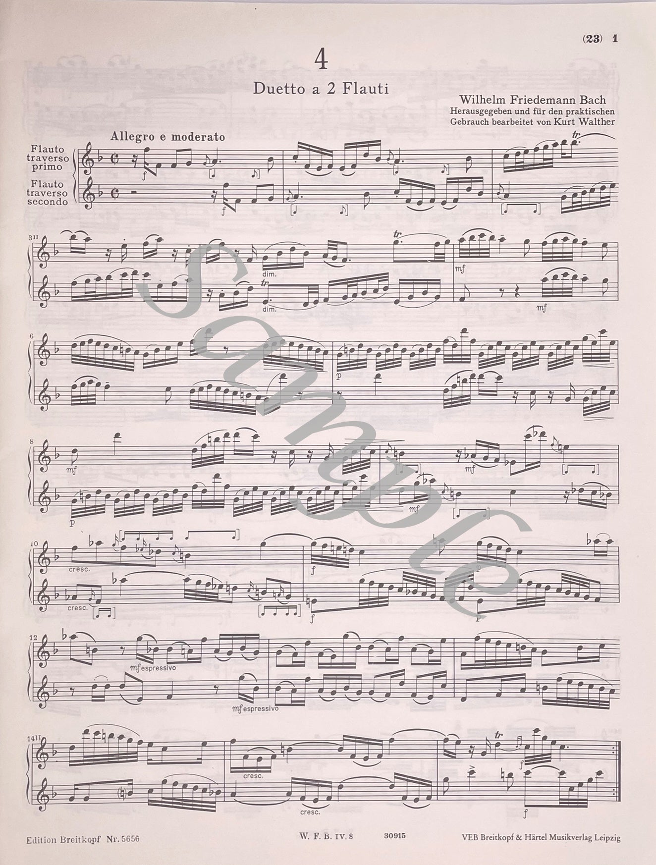 Six Duets for Two Flutes Vol. 2 by W.F. Bach