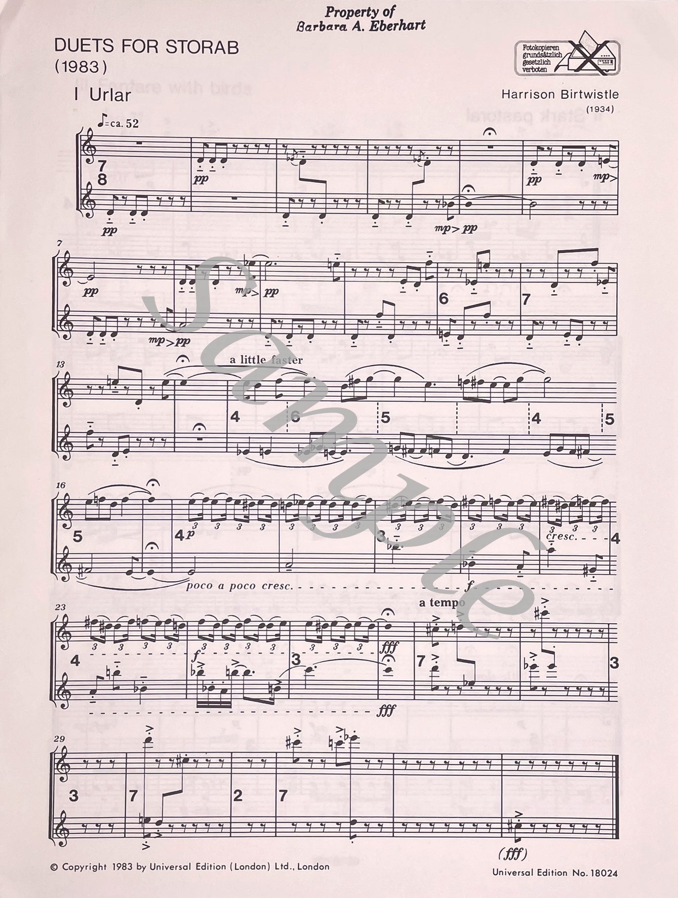 Duets for Storab for Two Flutes by Harrison Birtwistle
