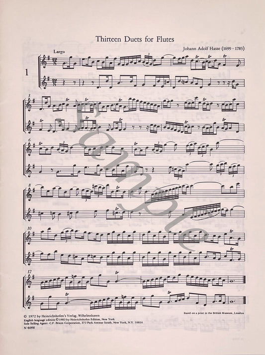13 Duets for Flutes by J.A. Hasse