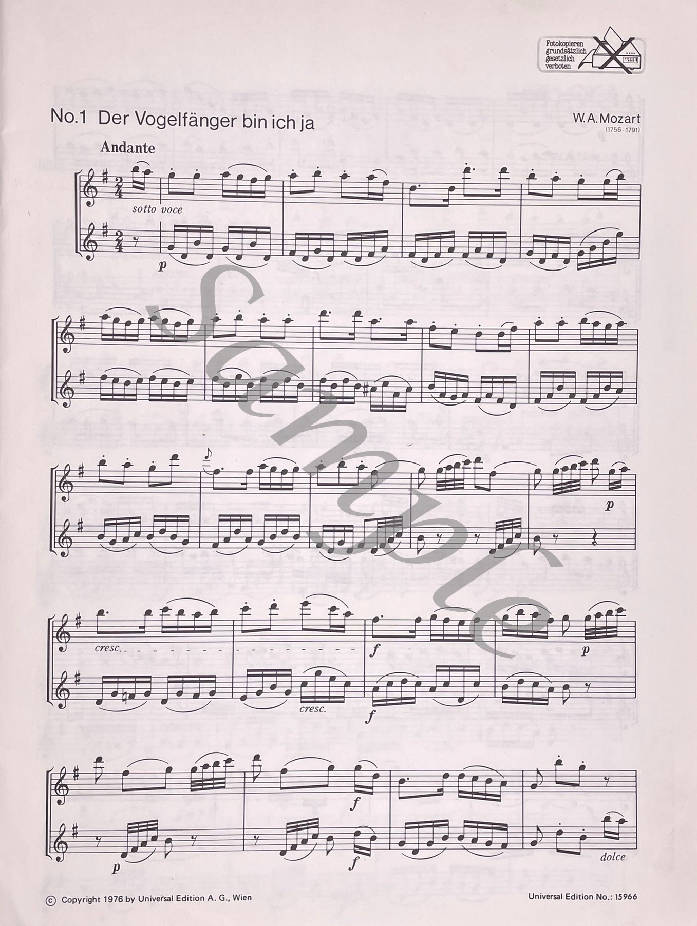 The Magic Flute for Two Flutes by W.A. Mozart
