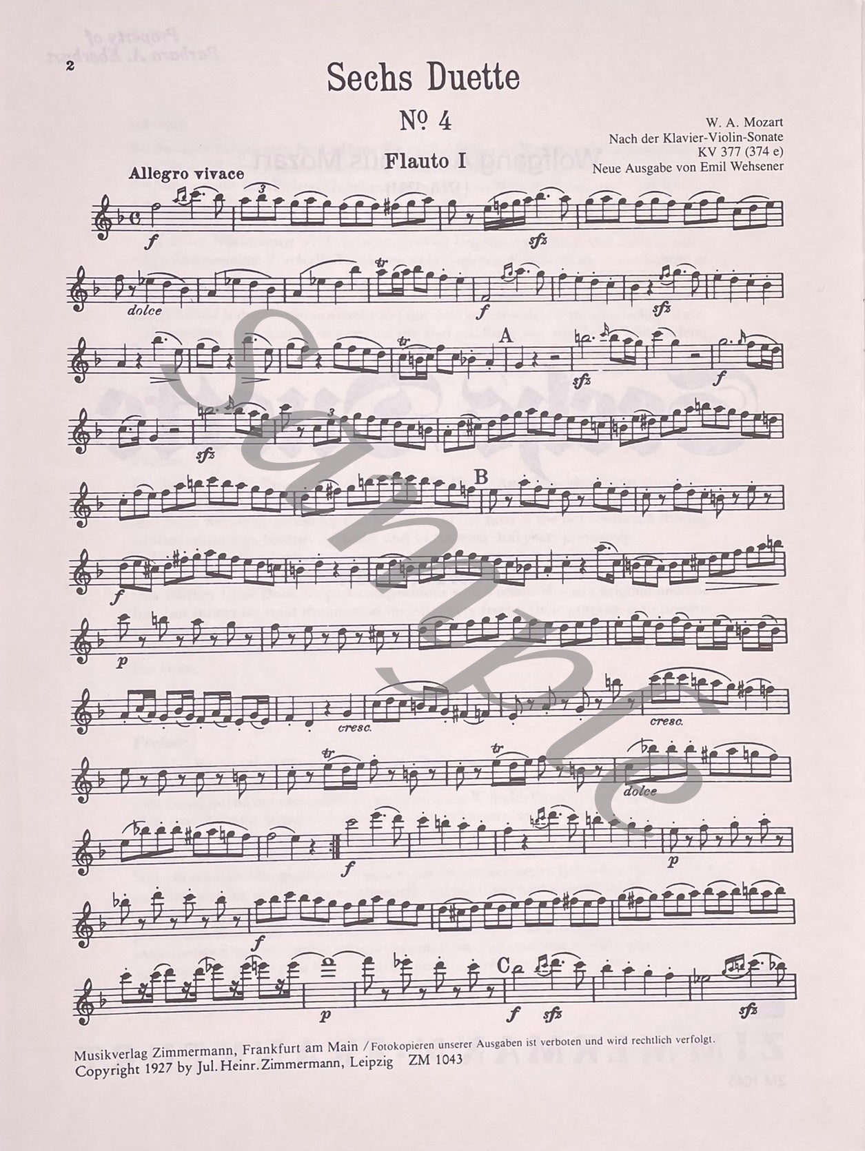 Six Duets for Two Flutes, Op 75 by W.A. Mozart