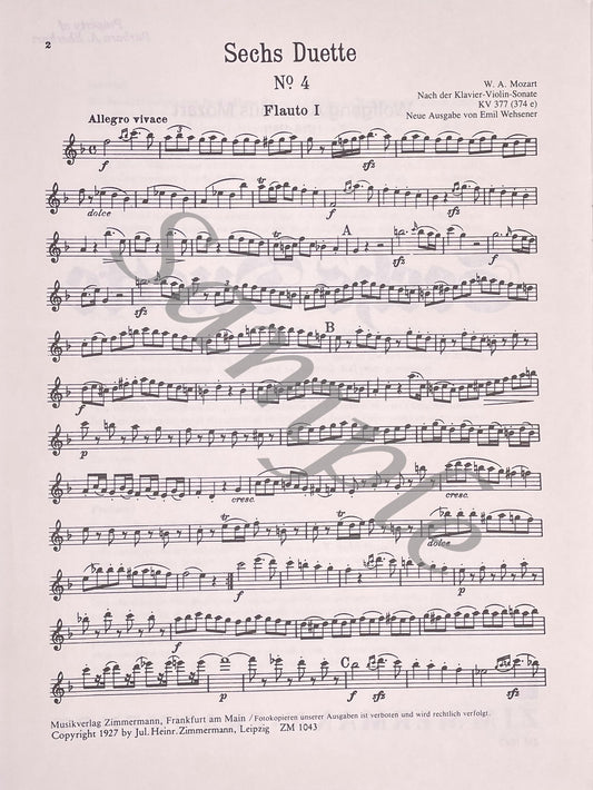 Six Duets for Two Flutes, Op 75 by W.A. Mozart