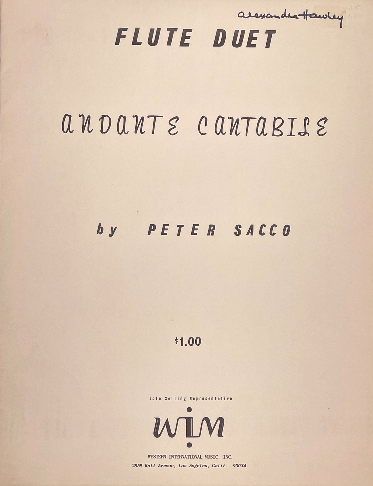Andante Cantabile Flute Duet by Peter Sacco