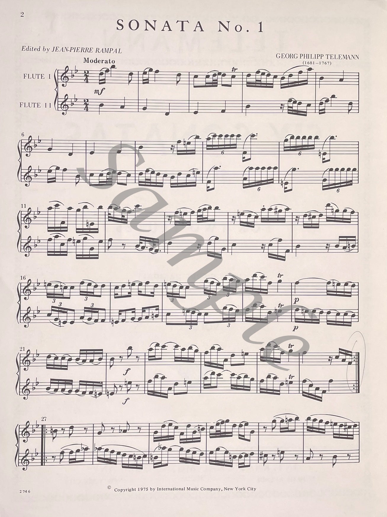 Six Sonatas for Two Flutes Vol. I Georg Philipp Telemann