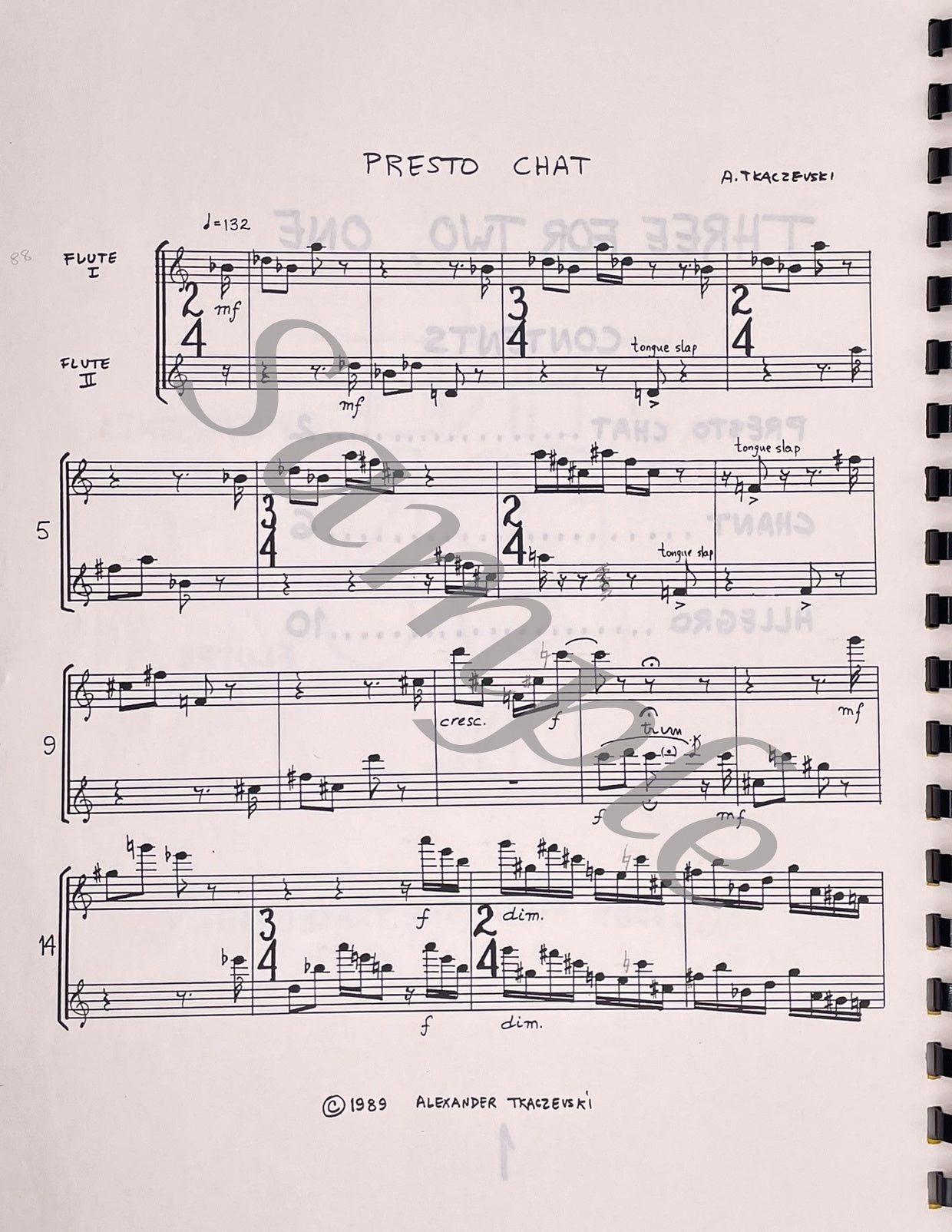 Three Movements For Two Flutes, Series One by Alexander Tkaczevski