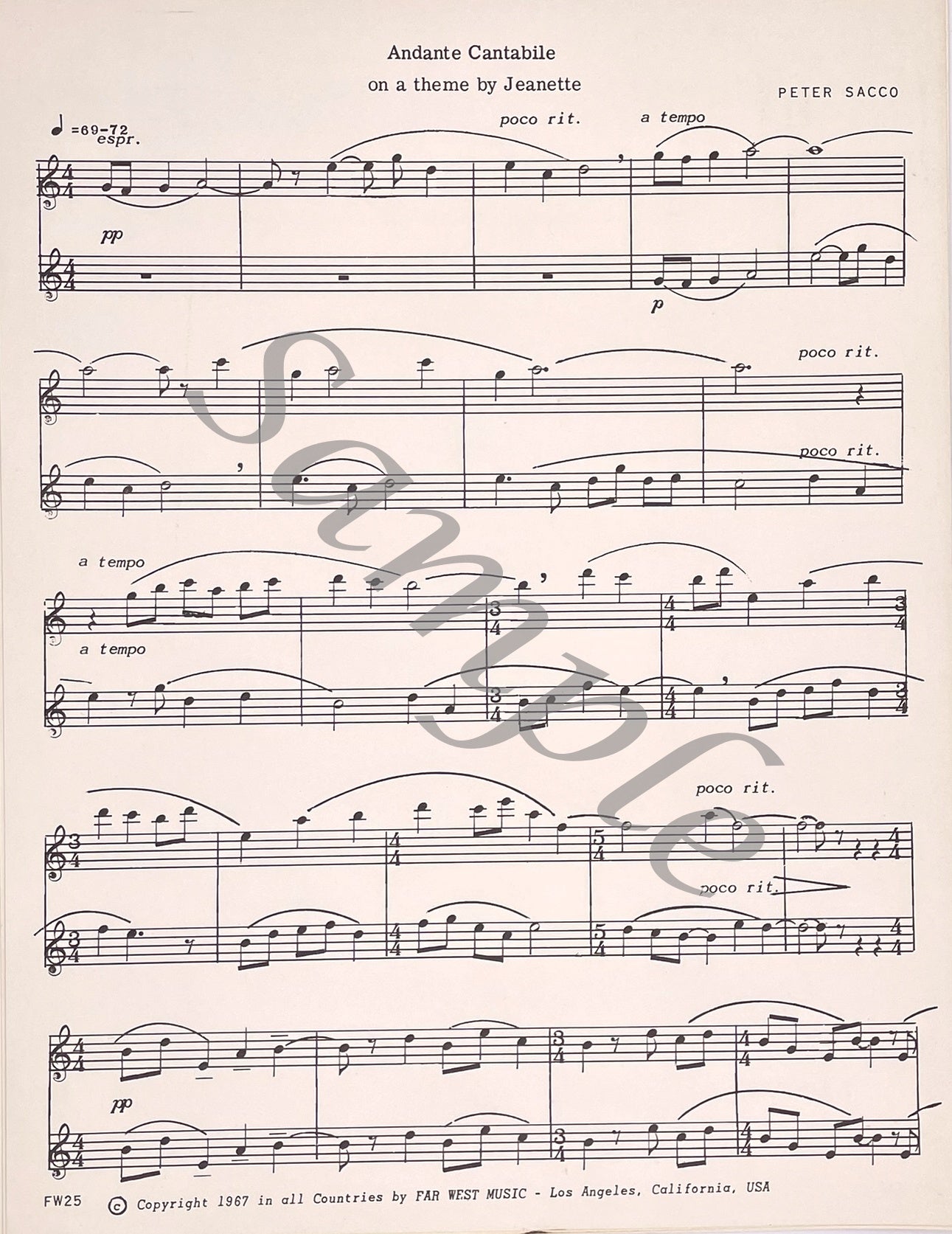 Andante Cantabile Flute Duet by Peter Sacco