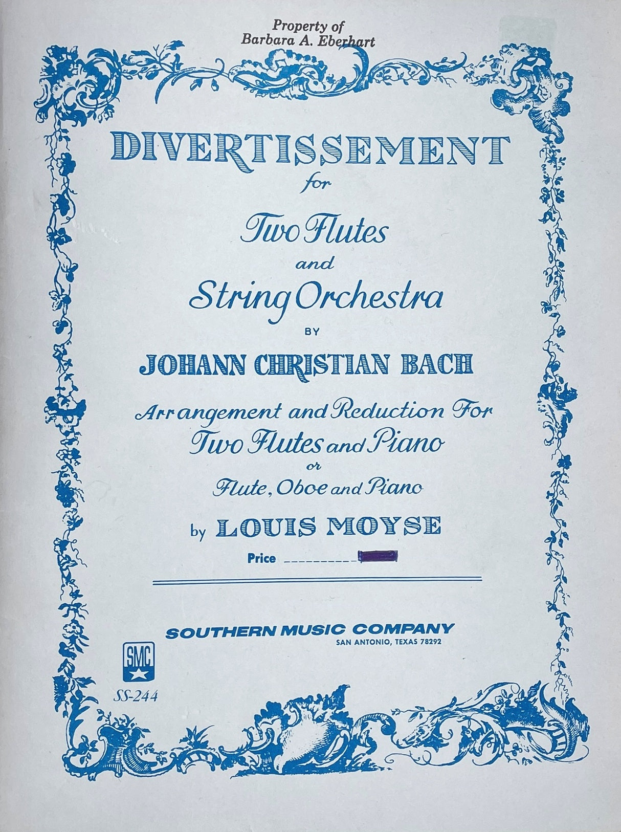 Divertissement for Two Flutes and Piano by J.C. Bach
