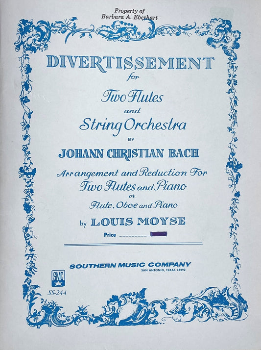 Divertissement for Two Flutes and Piano by J.C. Bach