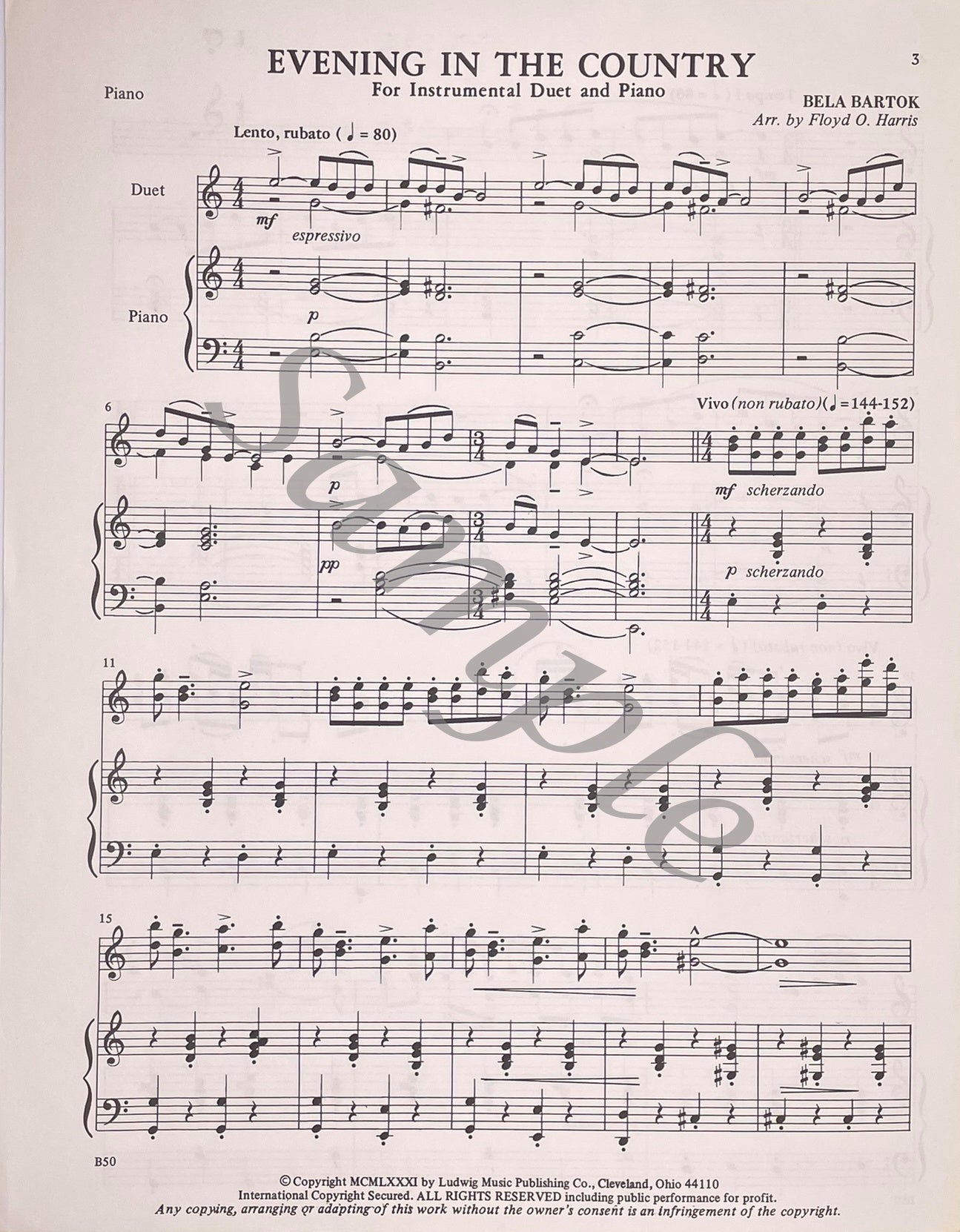 Evening in the Country Flute Duet & Piano by Bela Bartok