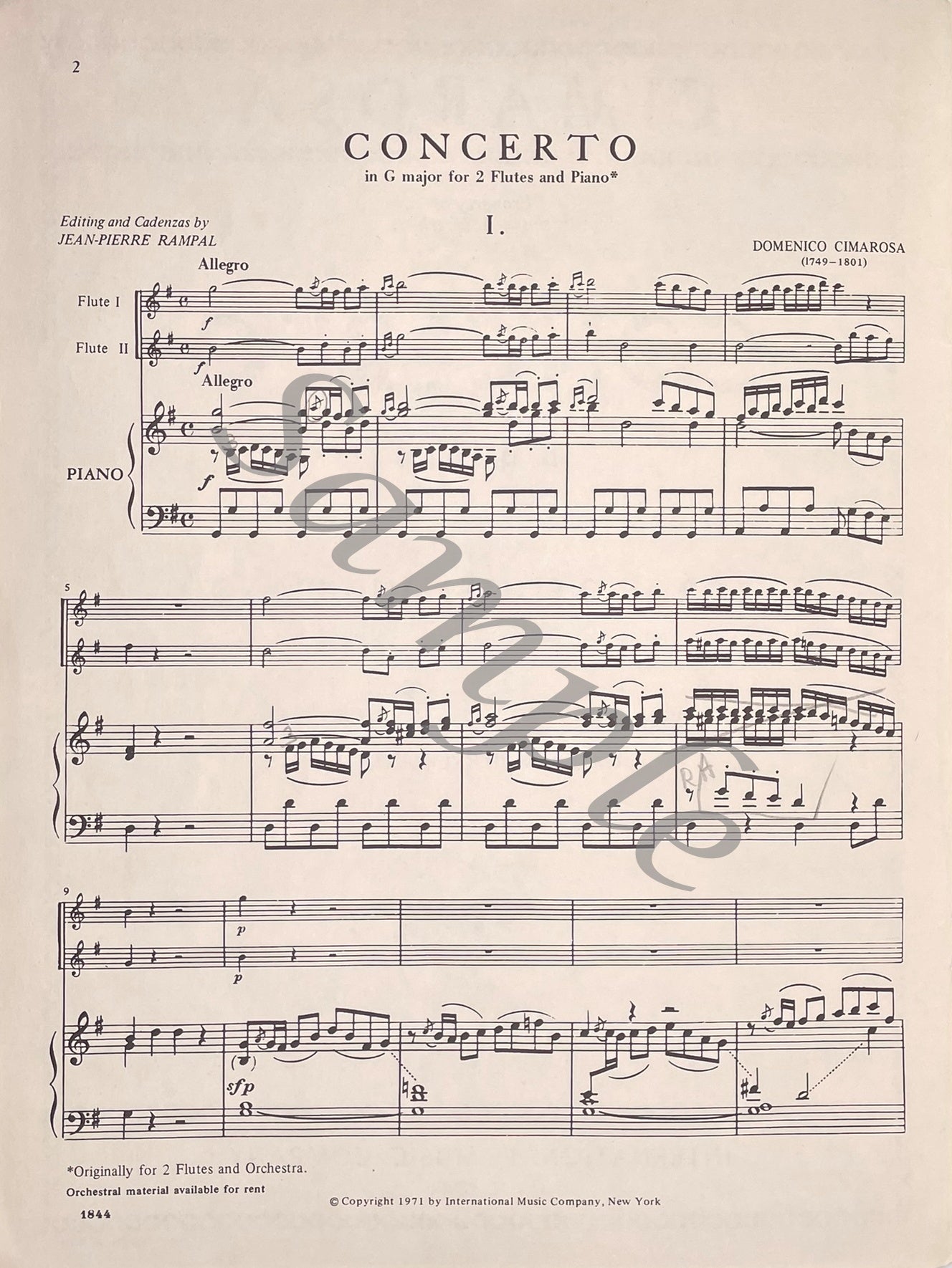 Concerto in G Major for Two Flutes & Piano by D. Cimarosa