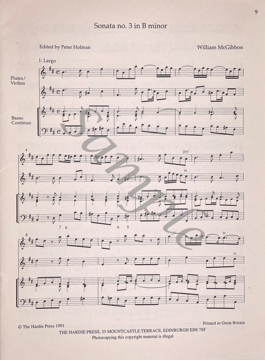 Three Sonatas for Two Flutes or Violins & Continuo by William McGibbon