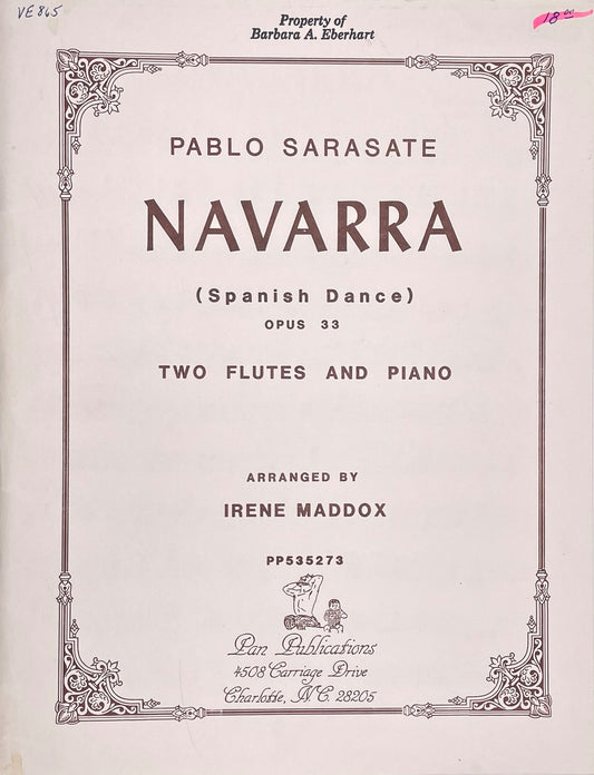 Navarra for Two Flutes and Piano Op. 33 by Pablo Sarasate
