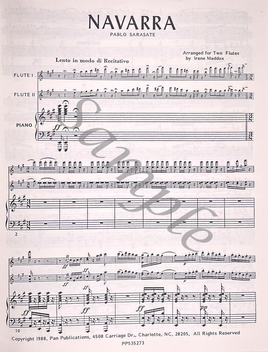 Navarra for Two Flutes and Piano Op. 33 by Pablo Sarasate
