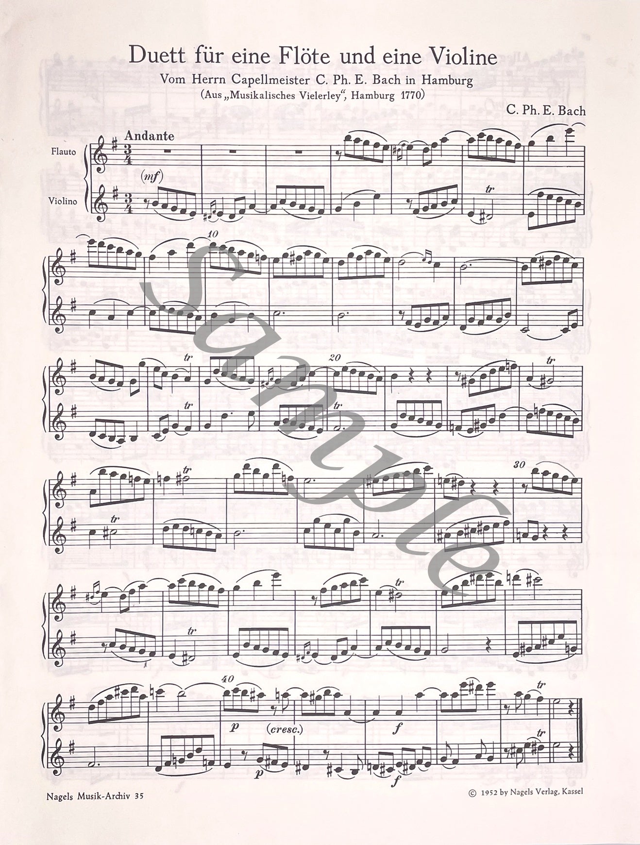 Two Duets for Flute and Violin by CPE Bach