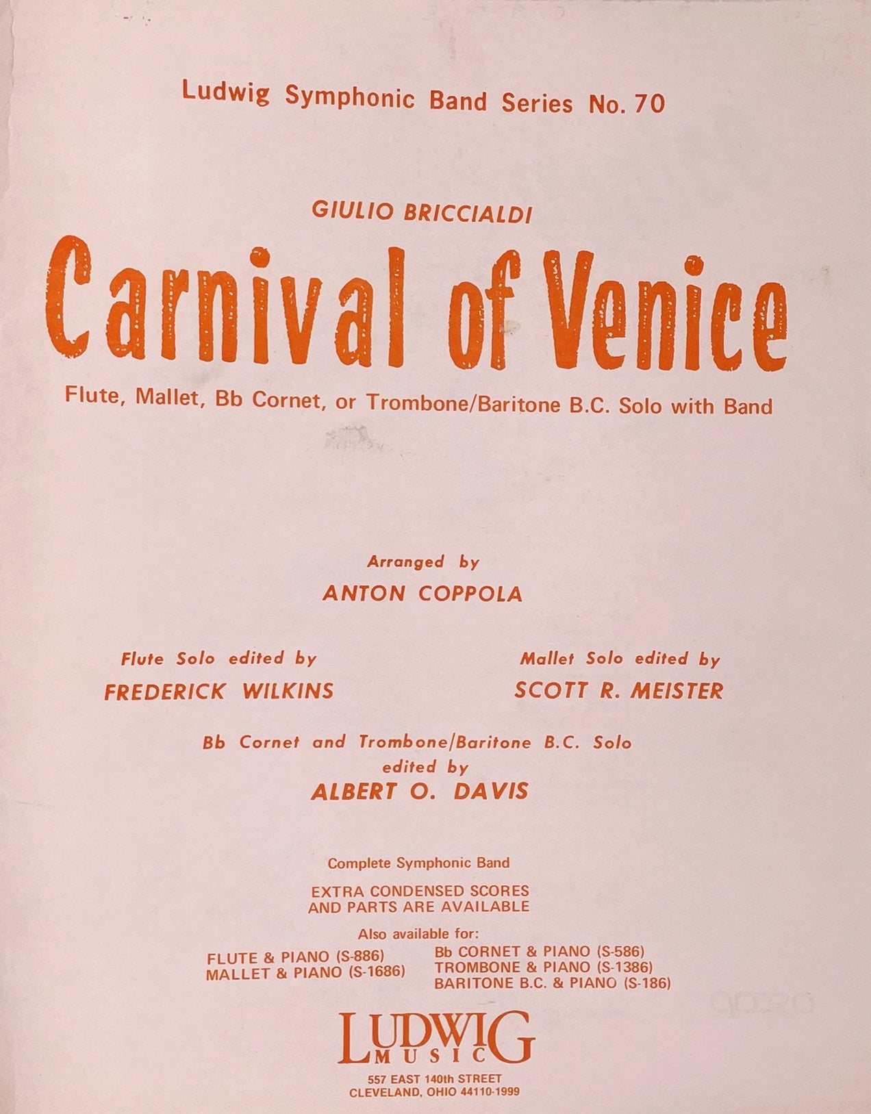 Carnival of Venice by Giulio Briccialdi Flute Solo and Band Accompaniment