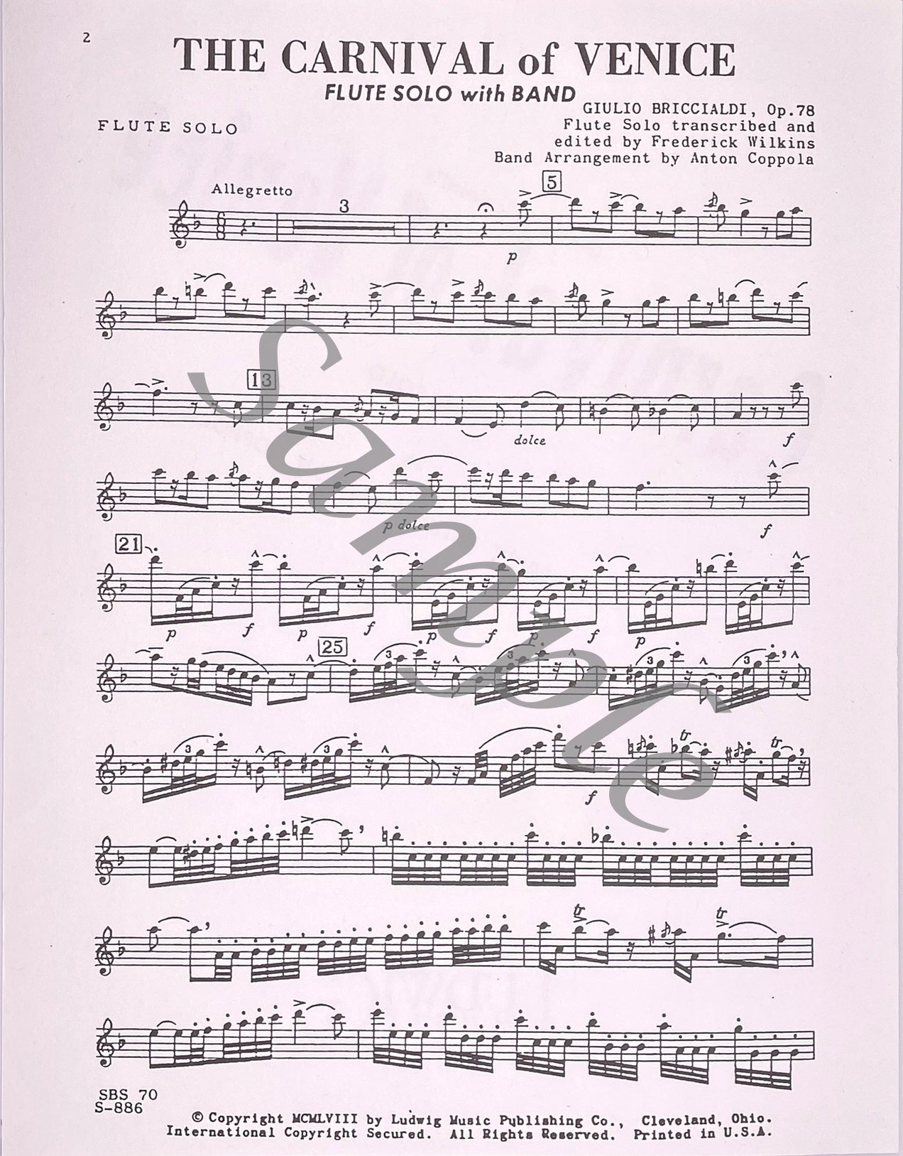 Carnival of Venice by Giulio Briccialdi Flute Solo and Band Accompaniment
