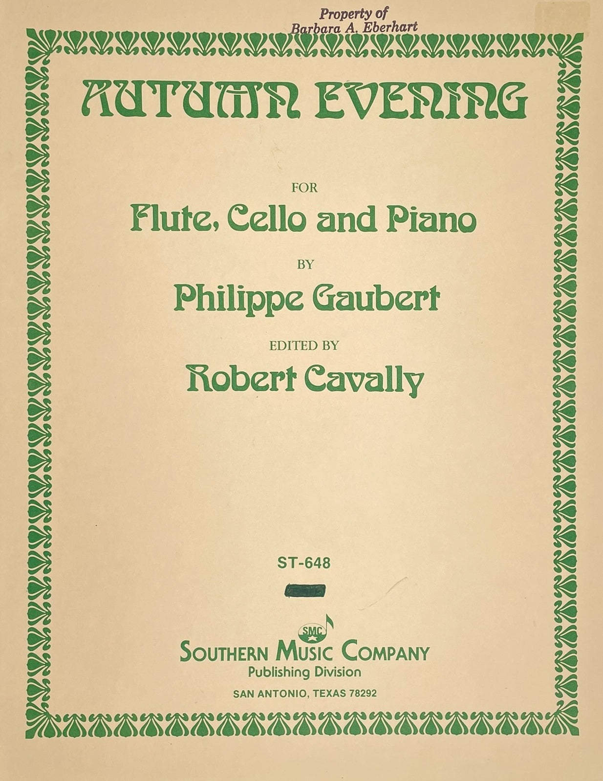 Autumn Evening for Flute, Cello and piano by Philippe Gaubert
