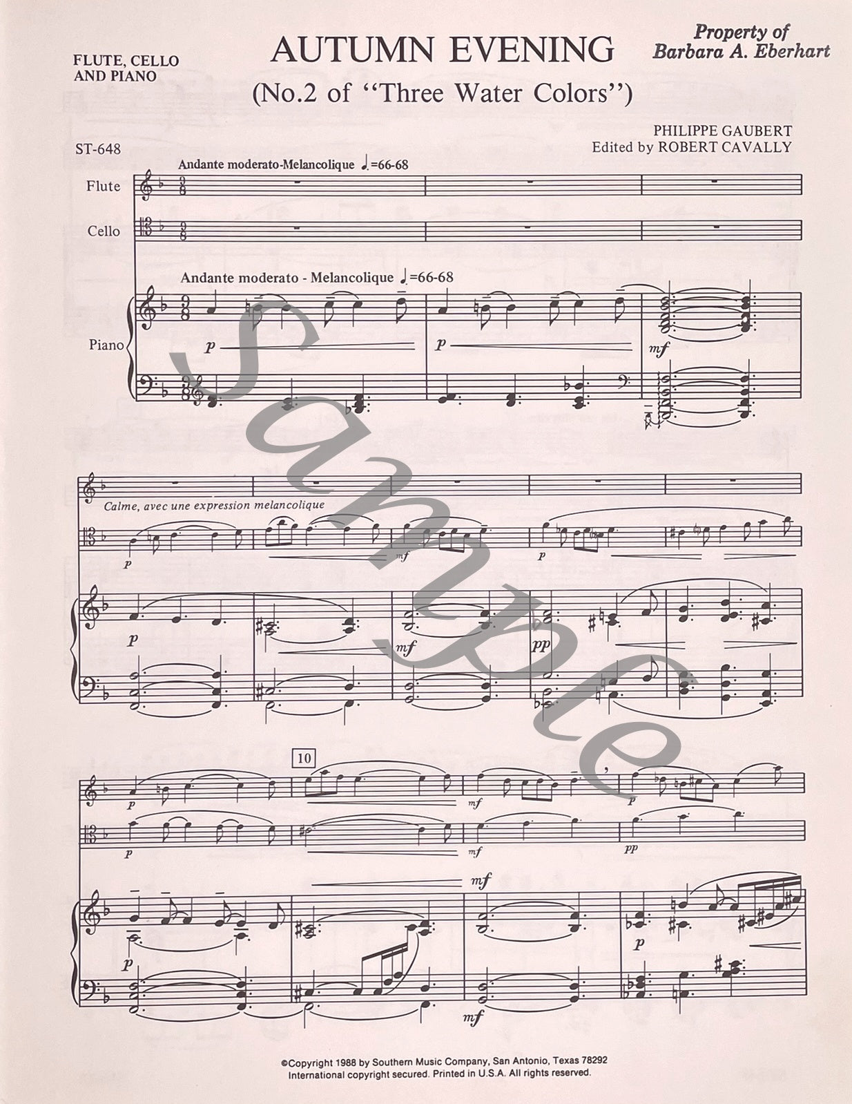 Autumn Evening for Flute, Cello and piano by Philippe Gaubert