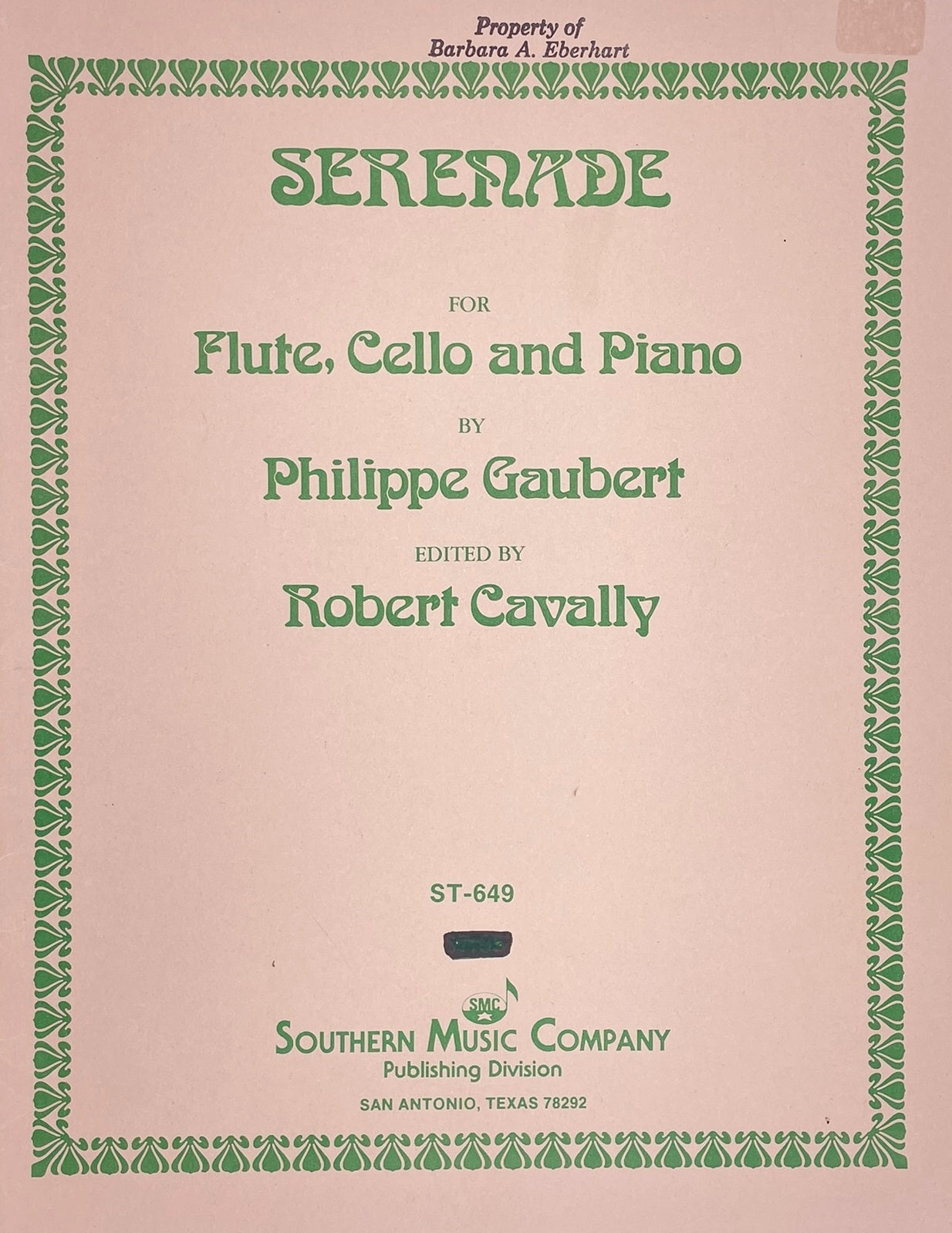 Serenade for Flute, Cello and Piano by Philippe Gaubert