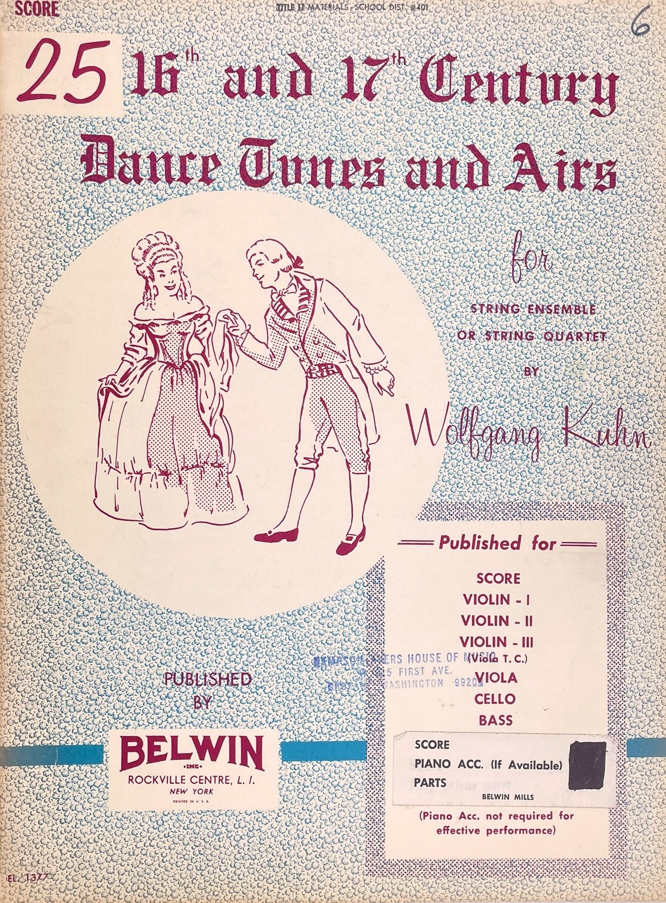 25 16th and 17th Century Dance Tunes and Airs for String Ensemble