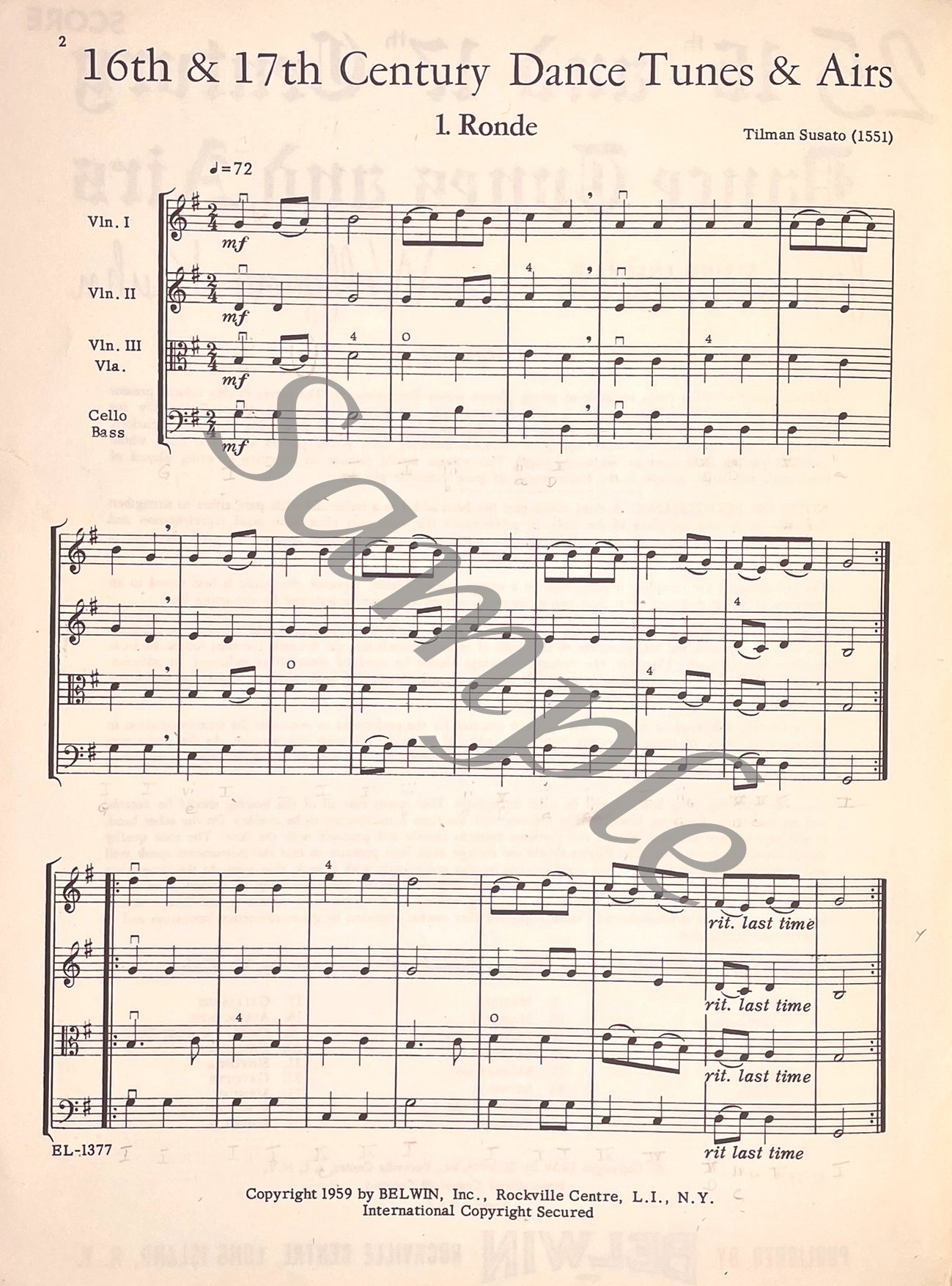 25 16th and 17th Century Dance Tunes and Airs for String Ensemble