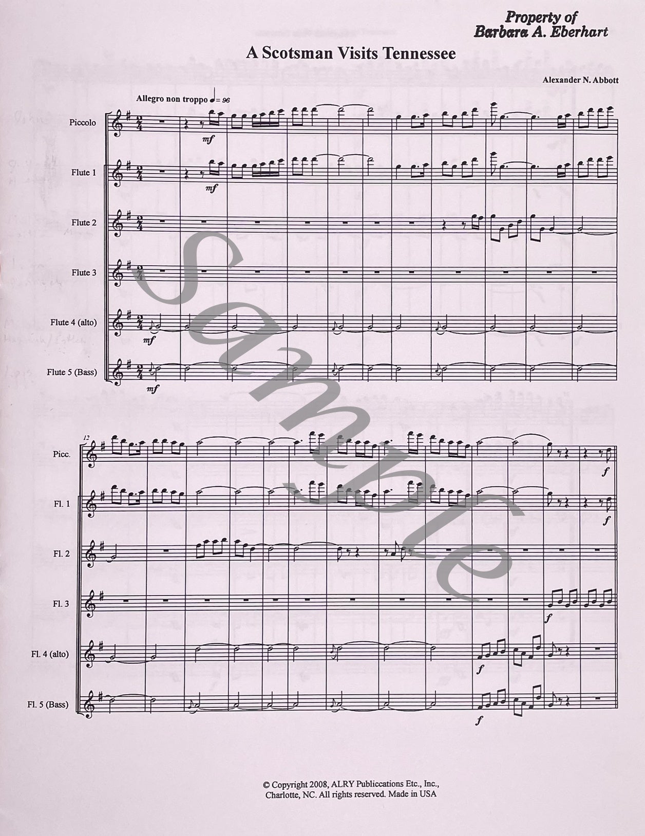 A Scotsman Visits Tennessee for Flute Choir by Alexander N. Abbott