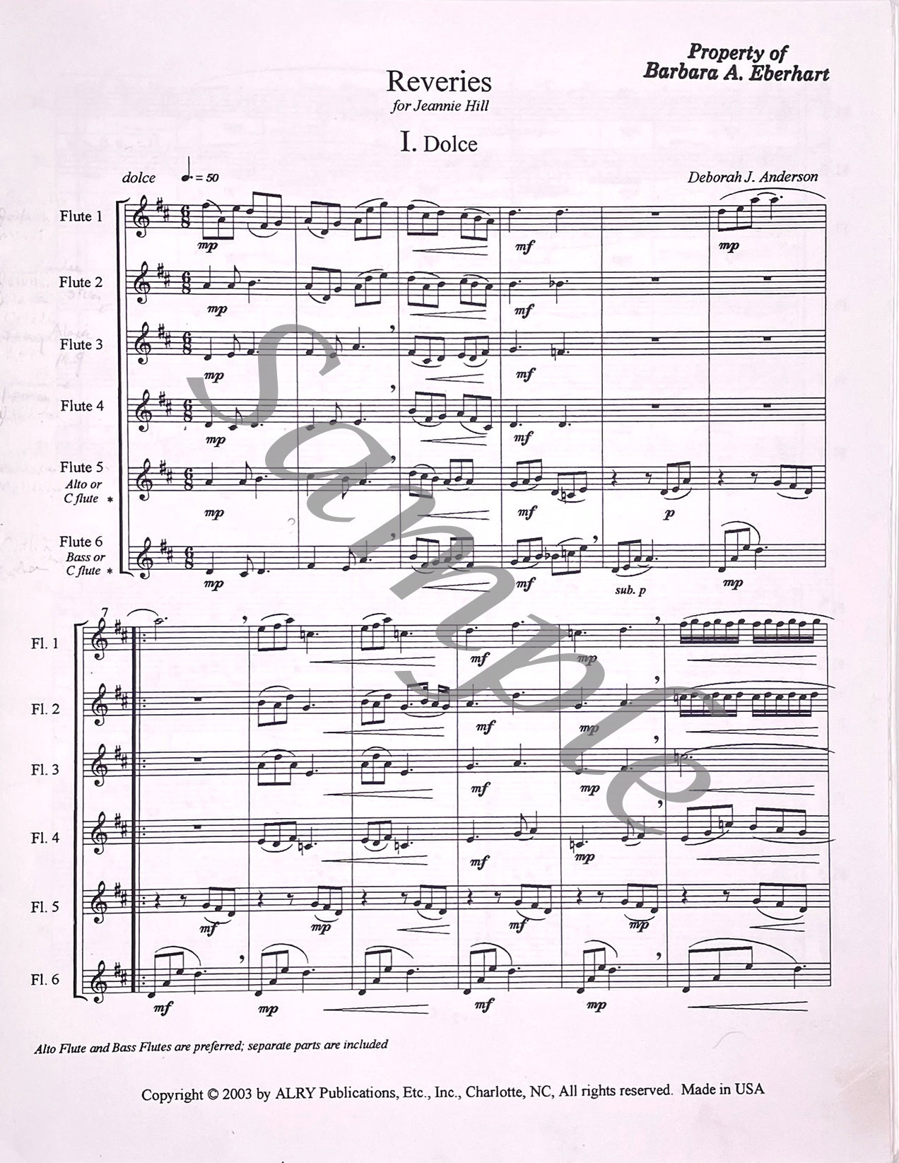 Reveries for Flute Choir by Deborah Anderson
