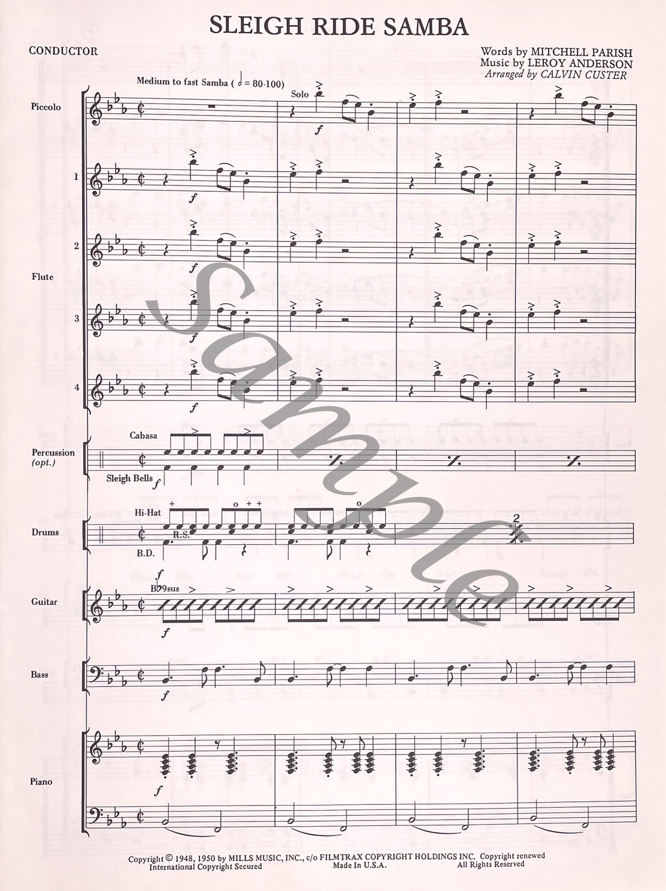 Sleigh Ride Samba for Flute Choir by Leroy Anderson
