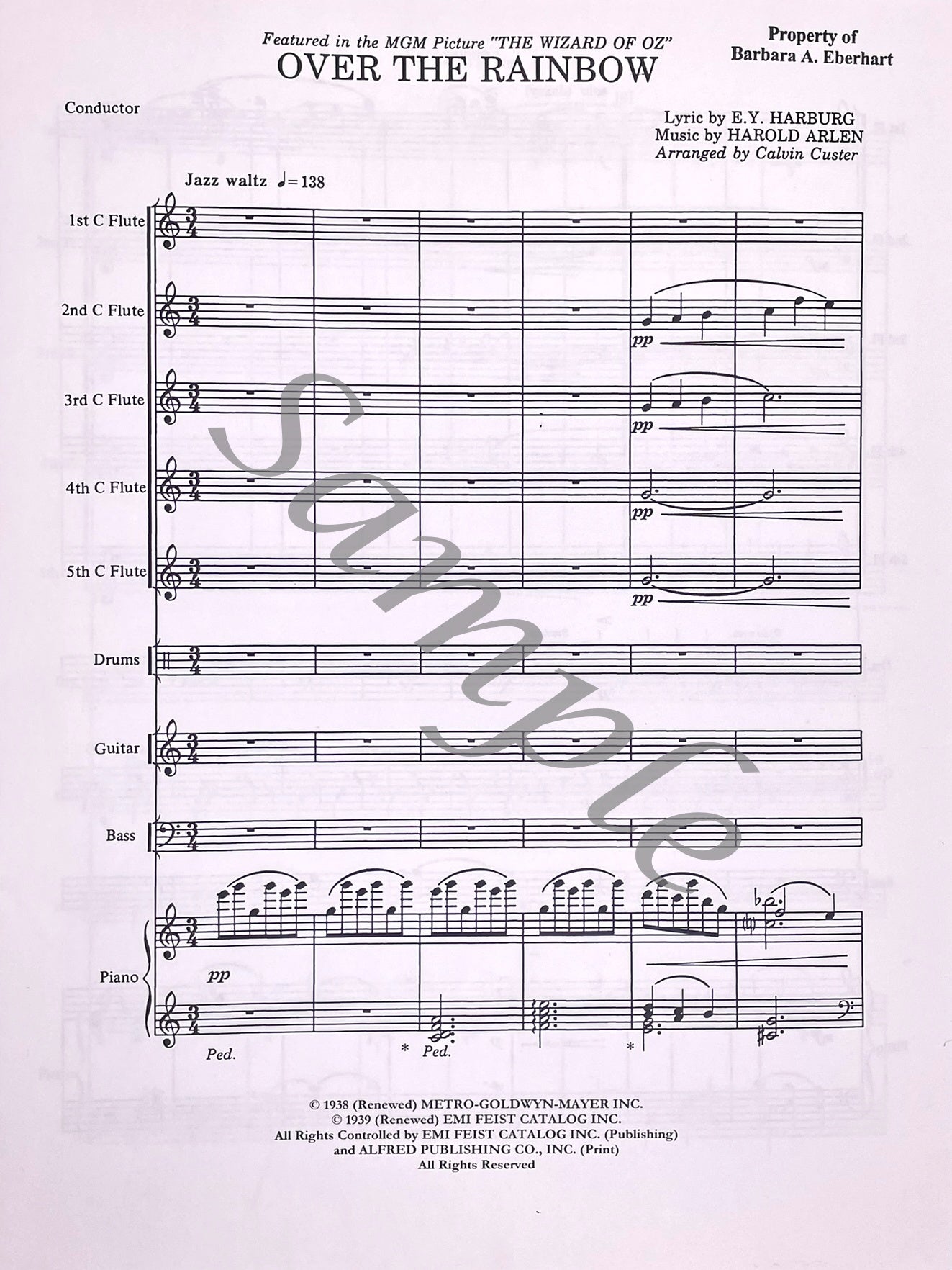 Over the Rainbow for Flute Choir by Harold Arlen