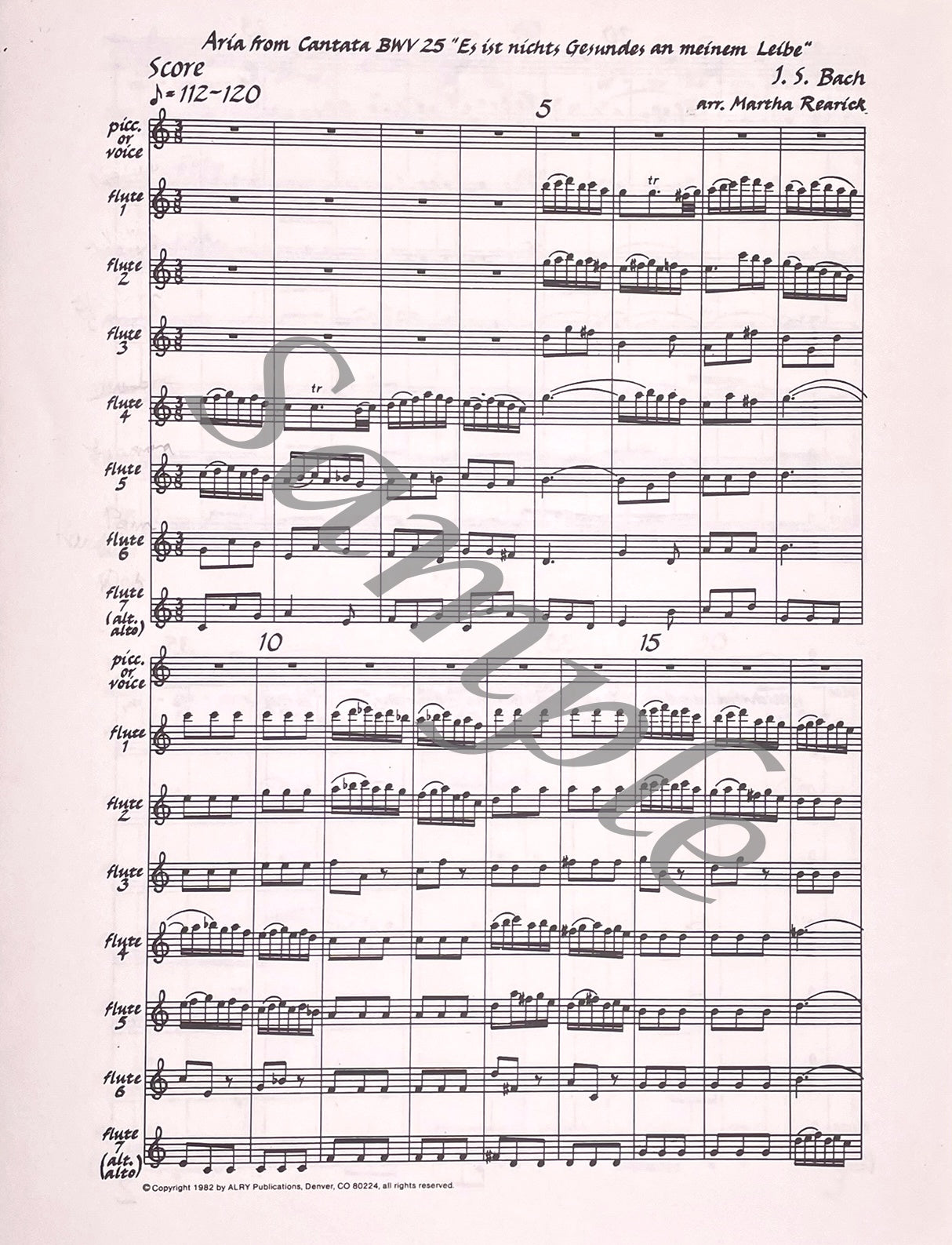 Aria from Cantata BWV 25 for Flute Choir by J.S. Bach