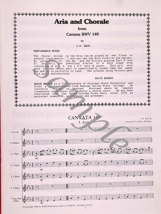 Aria and Chorale from Cantata BWV 140 for Flute Choir by J.S. Bach