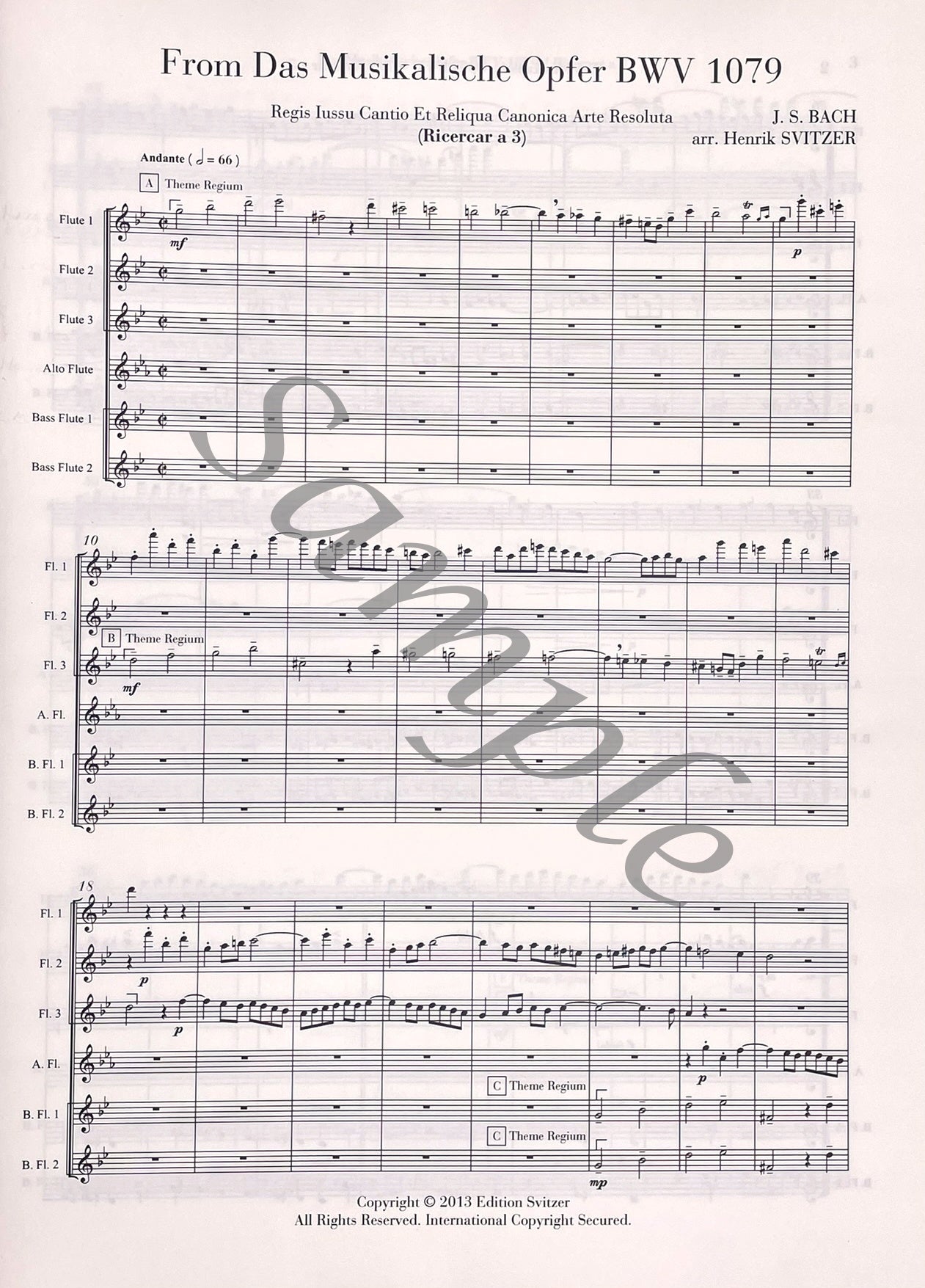 3 and 6 Voices Ricercar from the Musical Offering for Flute Choir by J.S. Bach
