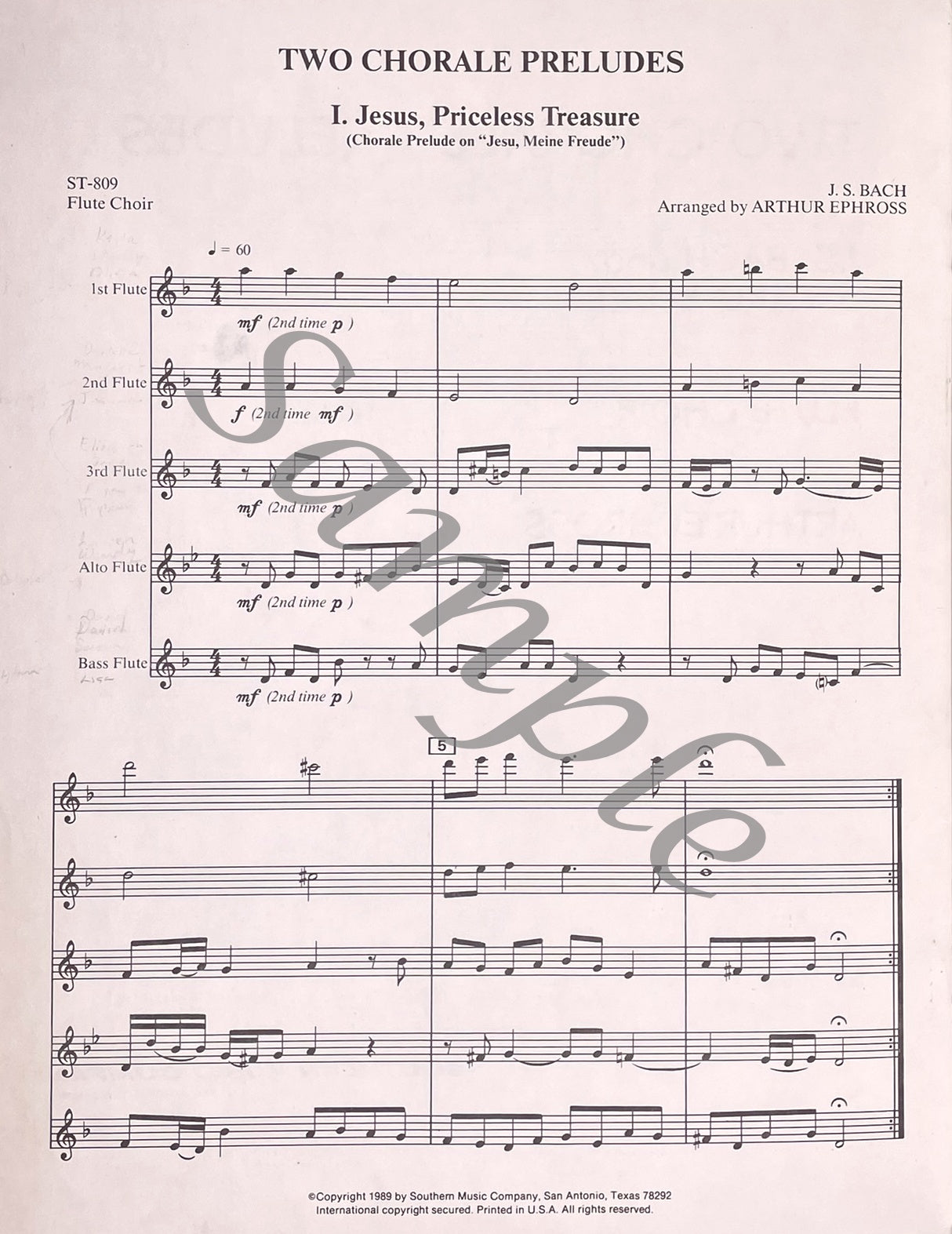 Two Chorale Preludes for Flute Choir by J.S. Bach and S. Karg-Elert