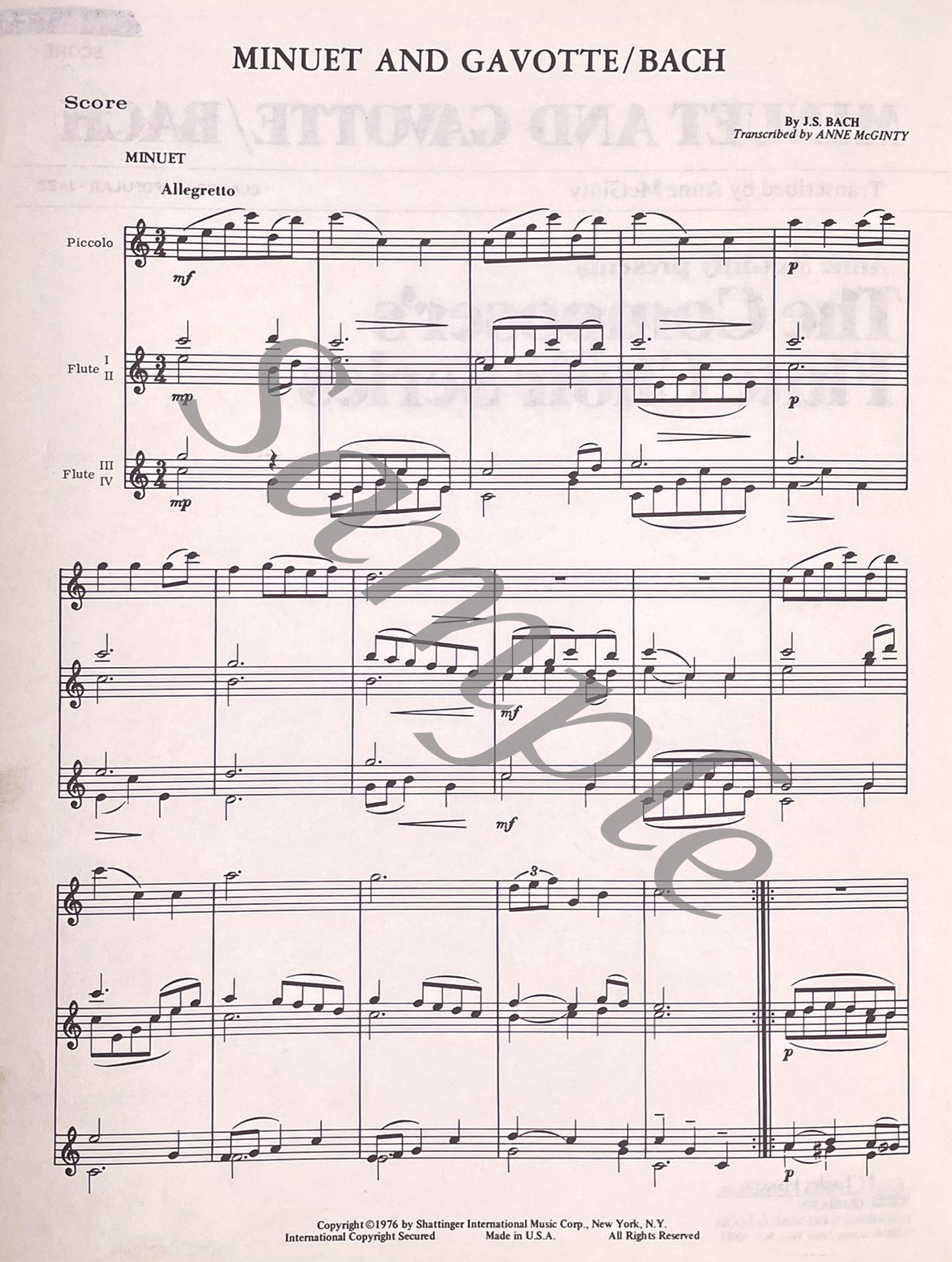 Minuet and Gavotte for Flute Choir by J.S. Bach