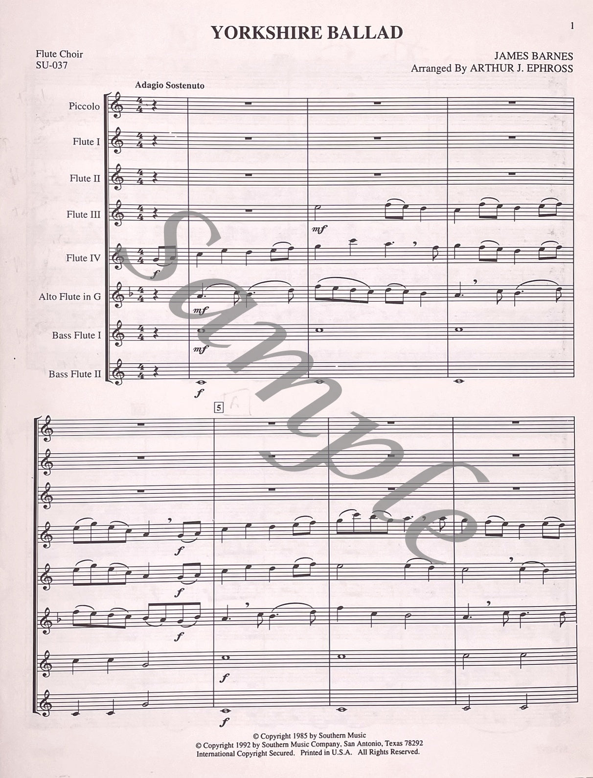 Yorkshire Ballad for Flute Choir by James Barnes