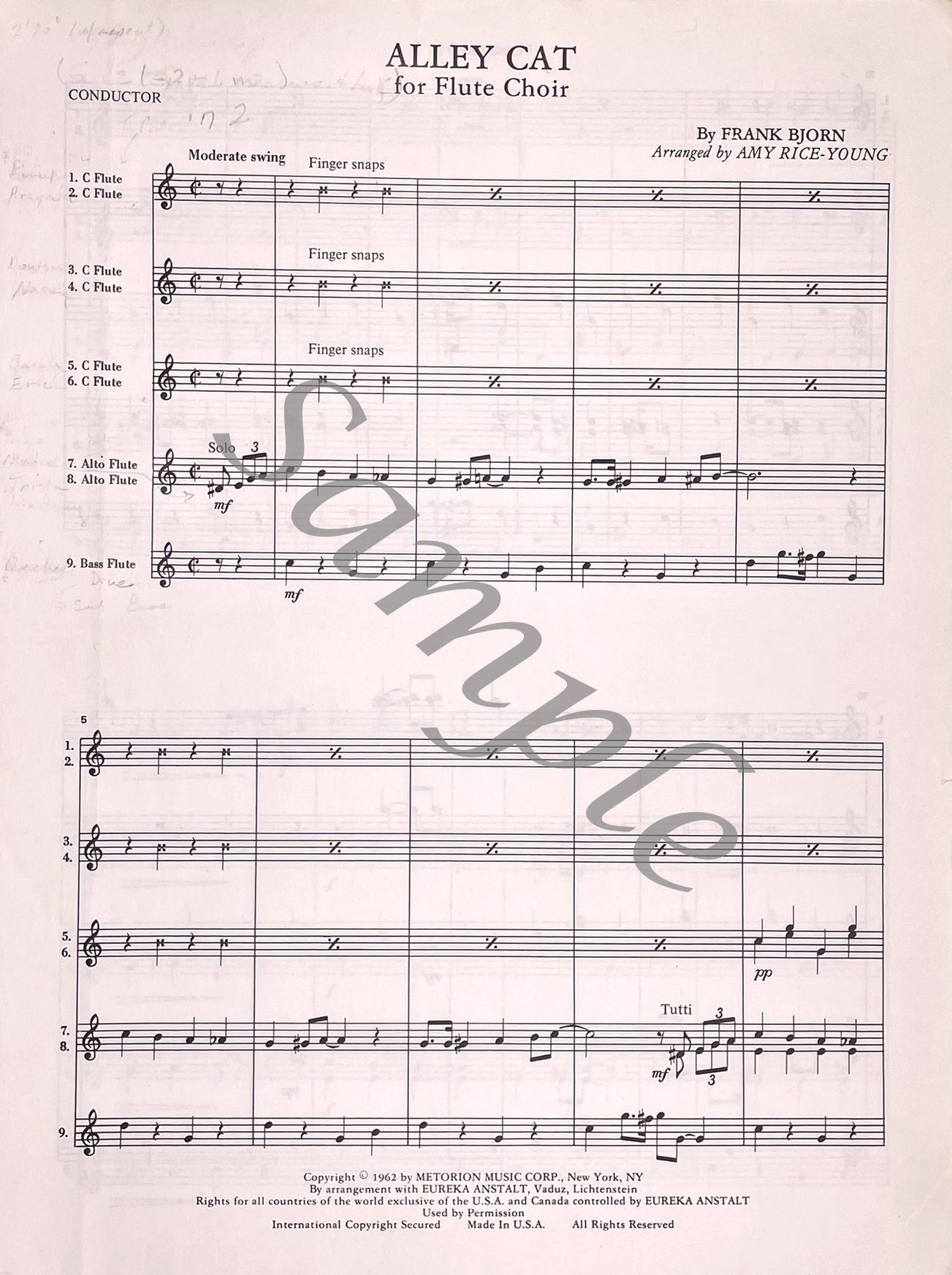 Alley Cat for Flute Choir by Frank Bjorn