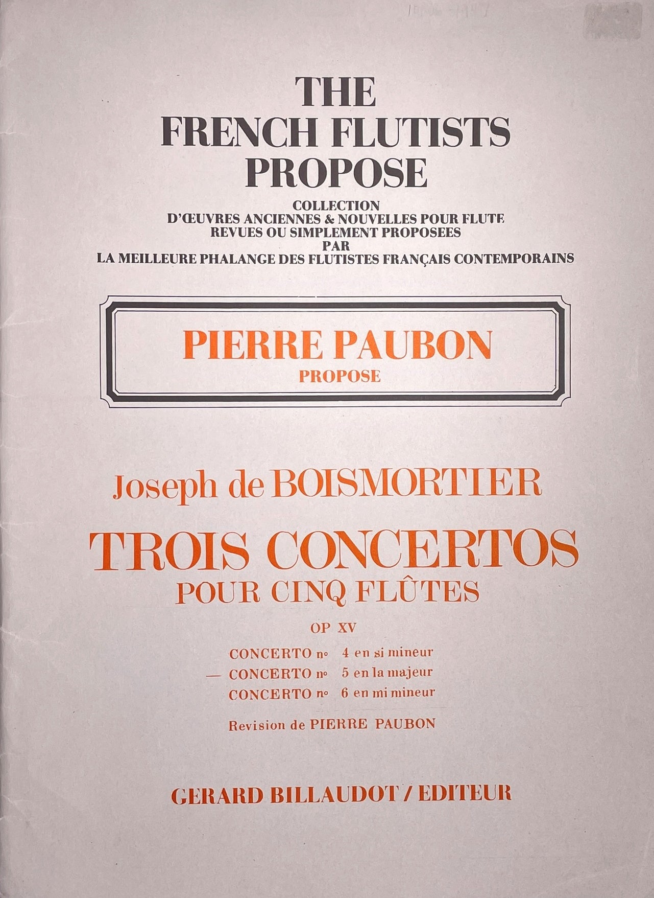 Six Concertos for Flute Quintet No. 5 by J.B. Boismortier