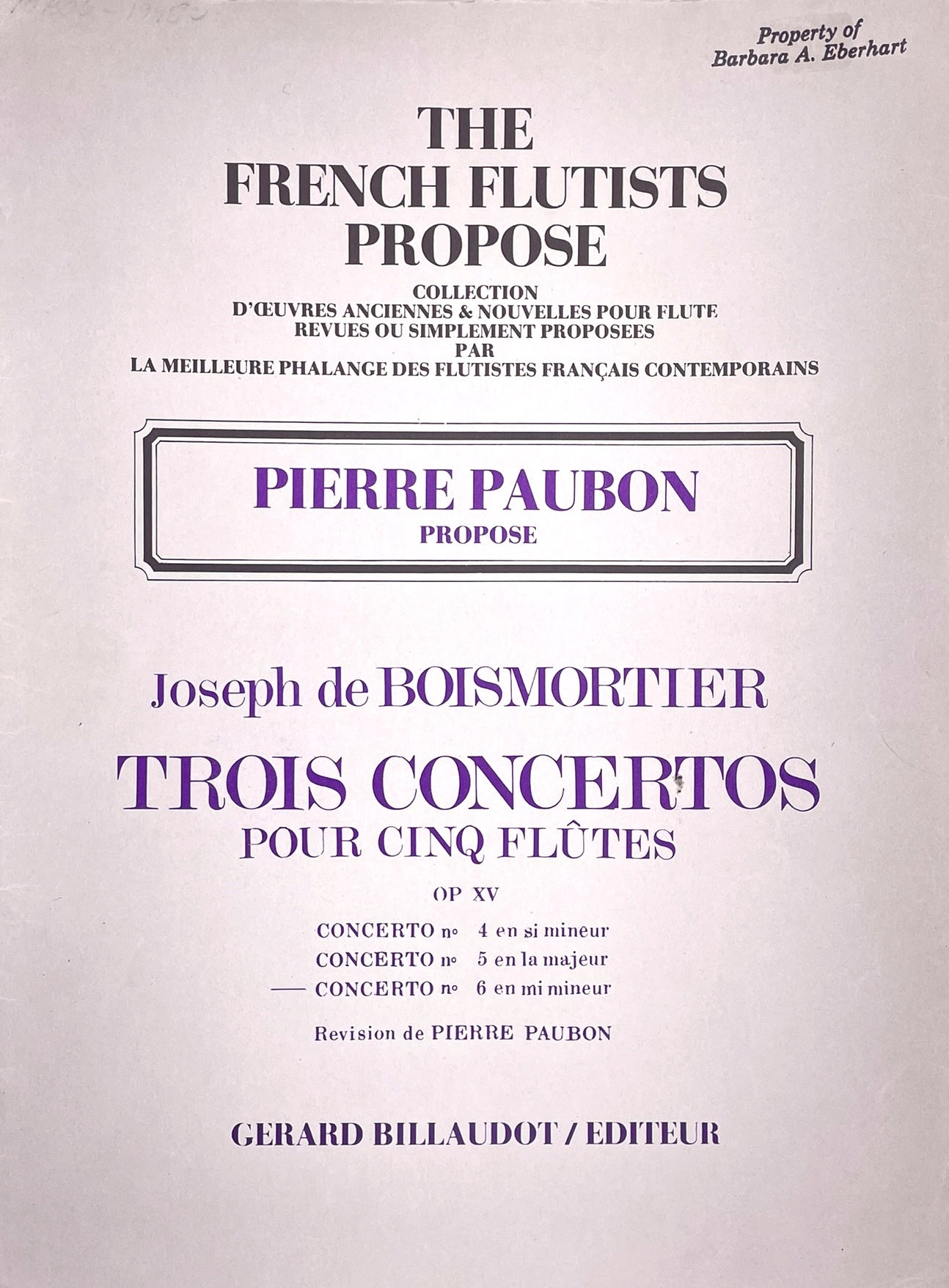Six Concertos for Flute Quintet No. 6 by J.B. Boismortier