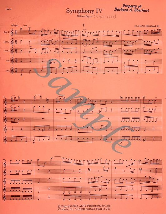 Symphony No. 4 for Flute Choir by William Boyce