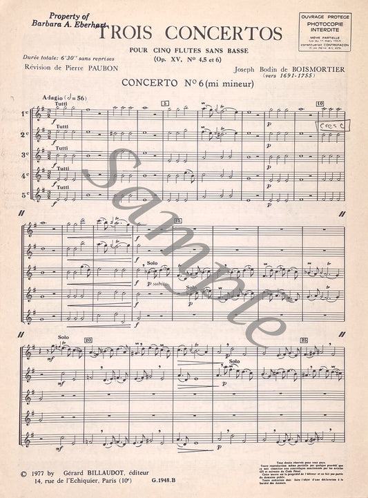 Six Concertos for Flute Quintet No. 6 by J.B. Boismortier