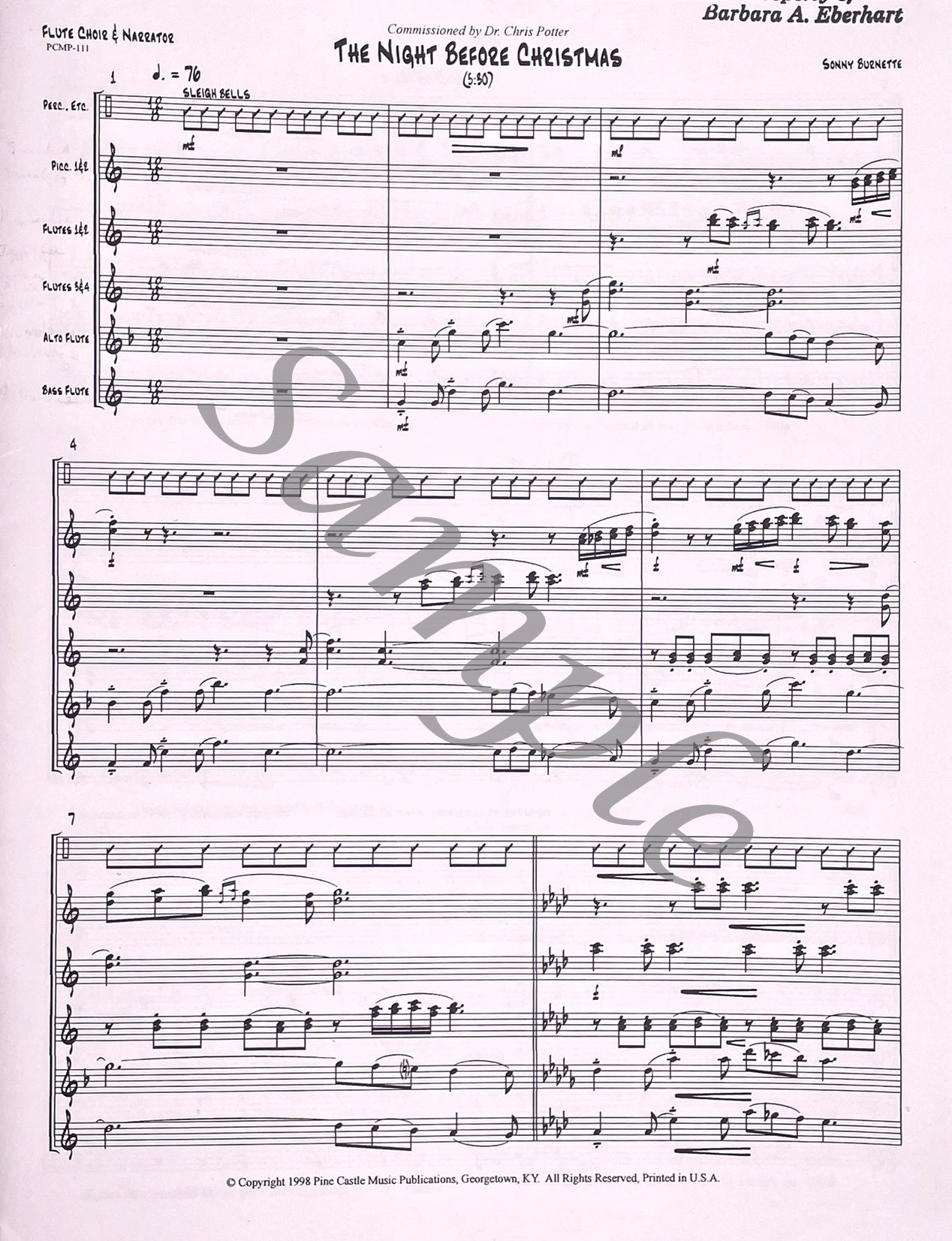The Night Before Christmas for Flute Choir and Narrator by Sonny Burnette