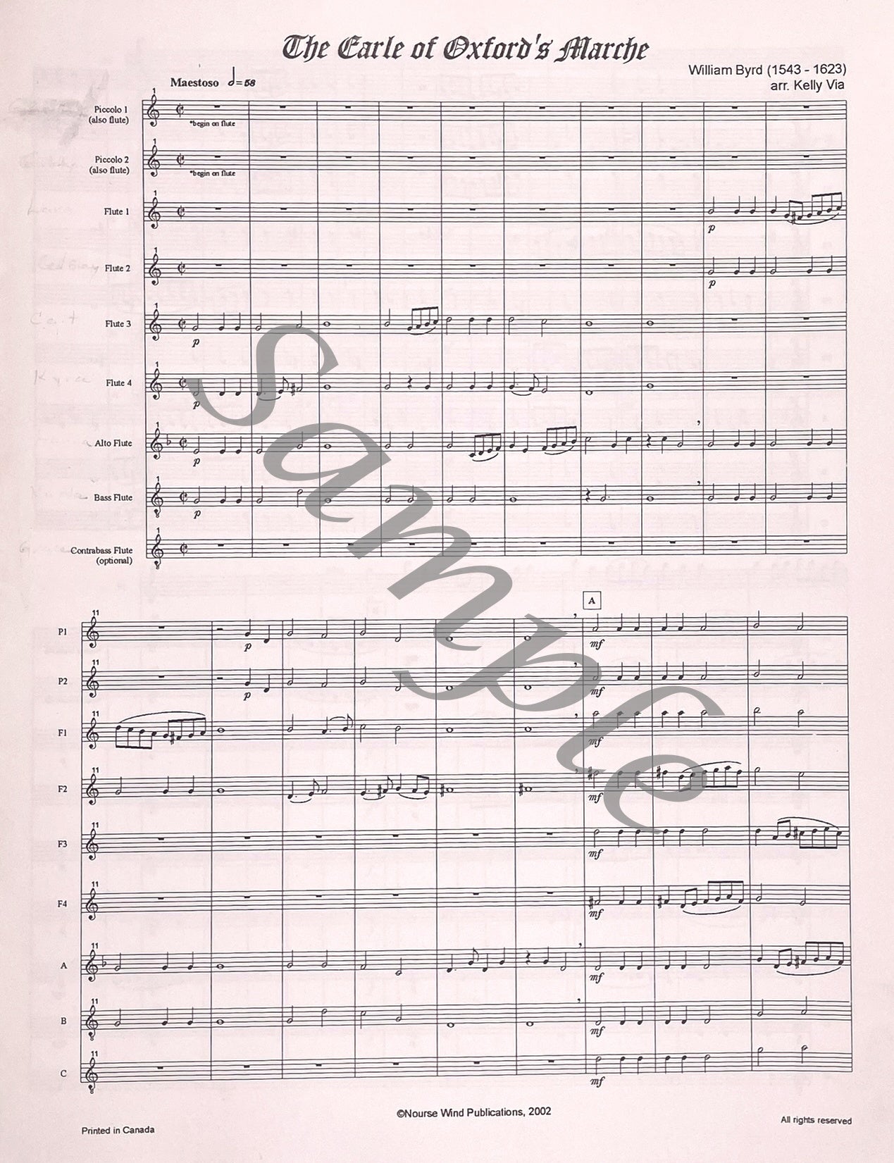 The Earle of Oxford's Marche for Flute Choir by William Byrd