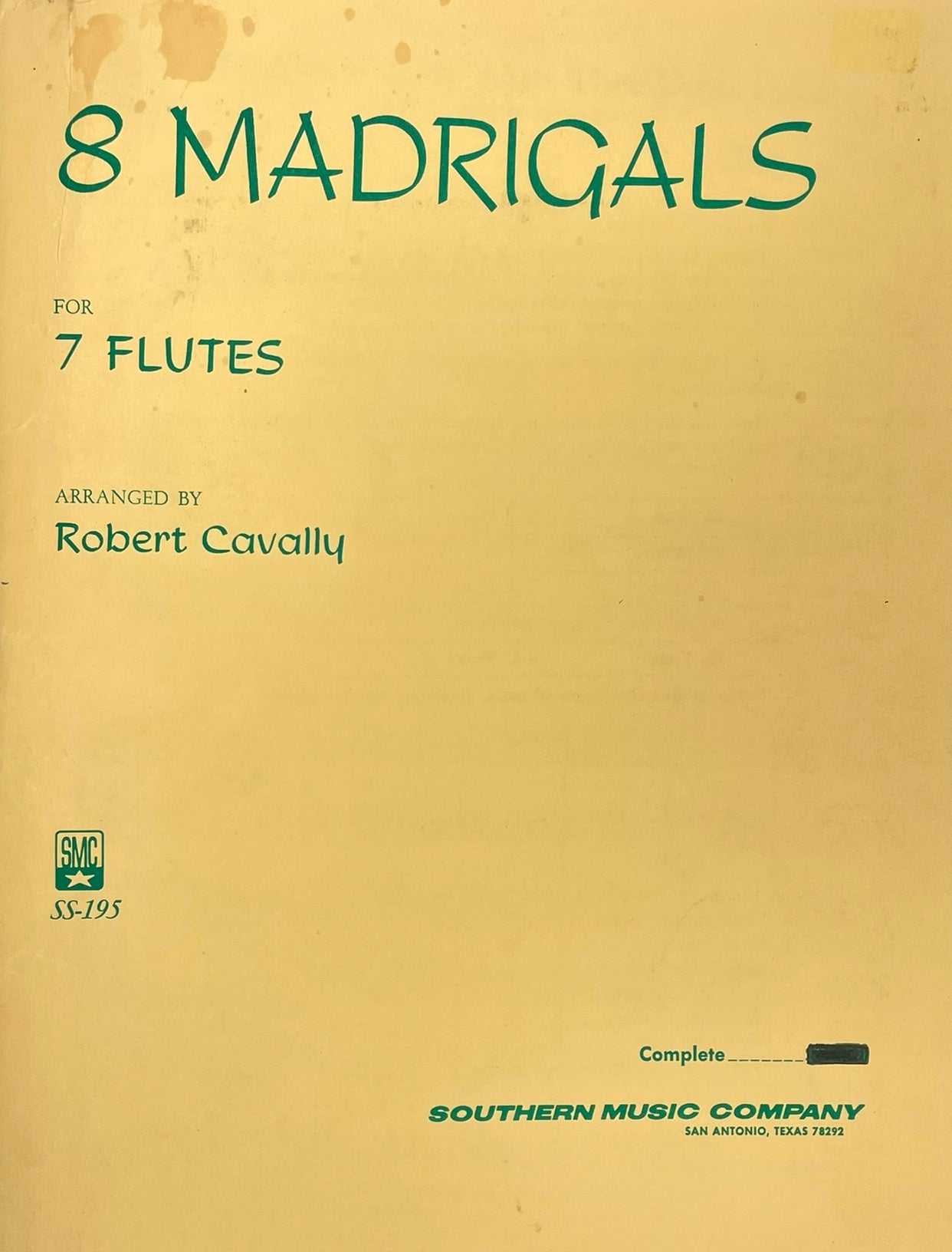 8 Madrigals for 7 Flutes arranged by Robert Cavally