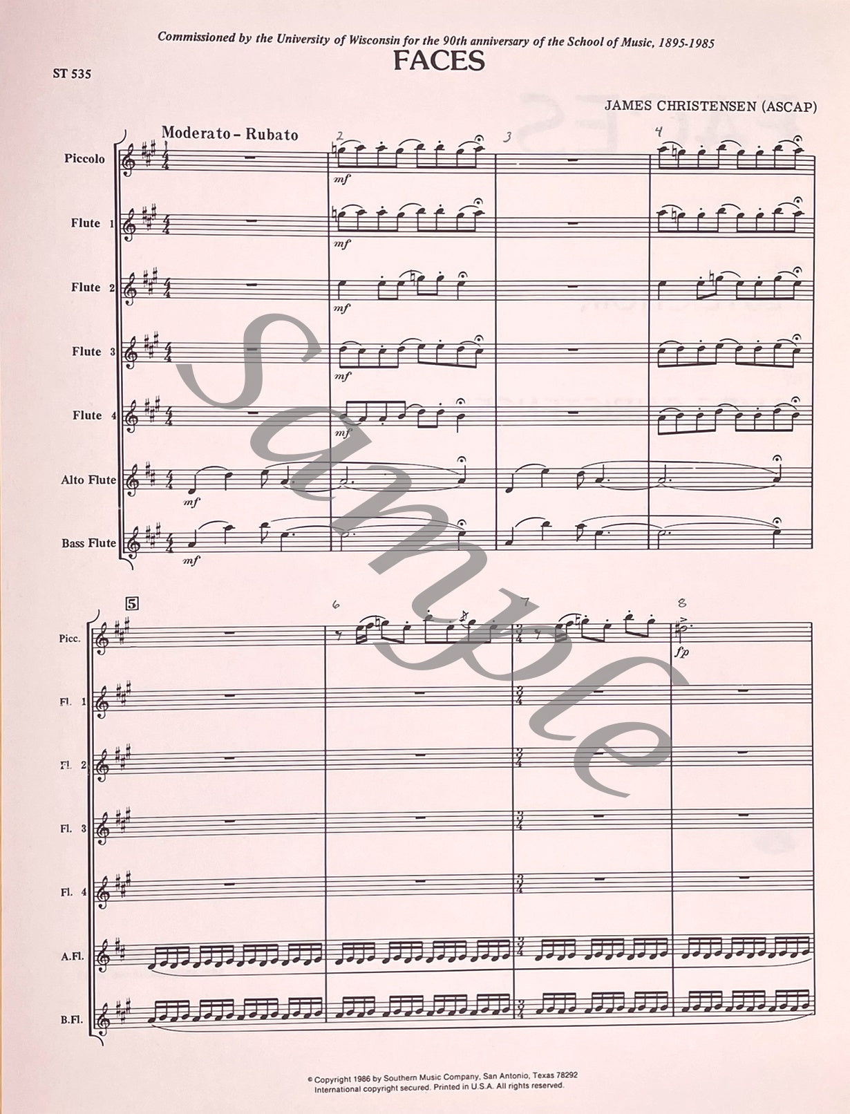 Faces for Flute Choir Score by James Christensen